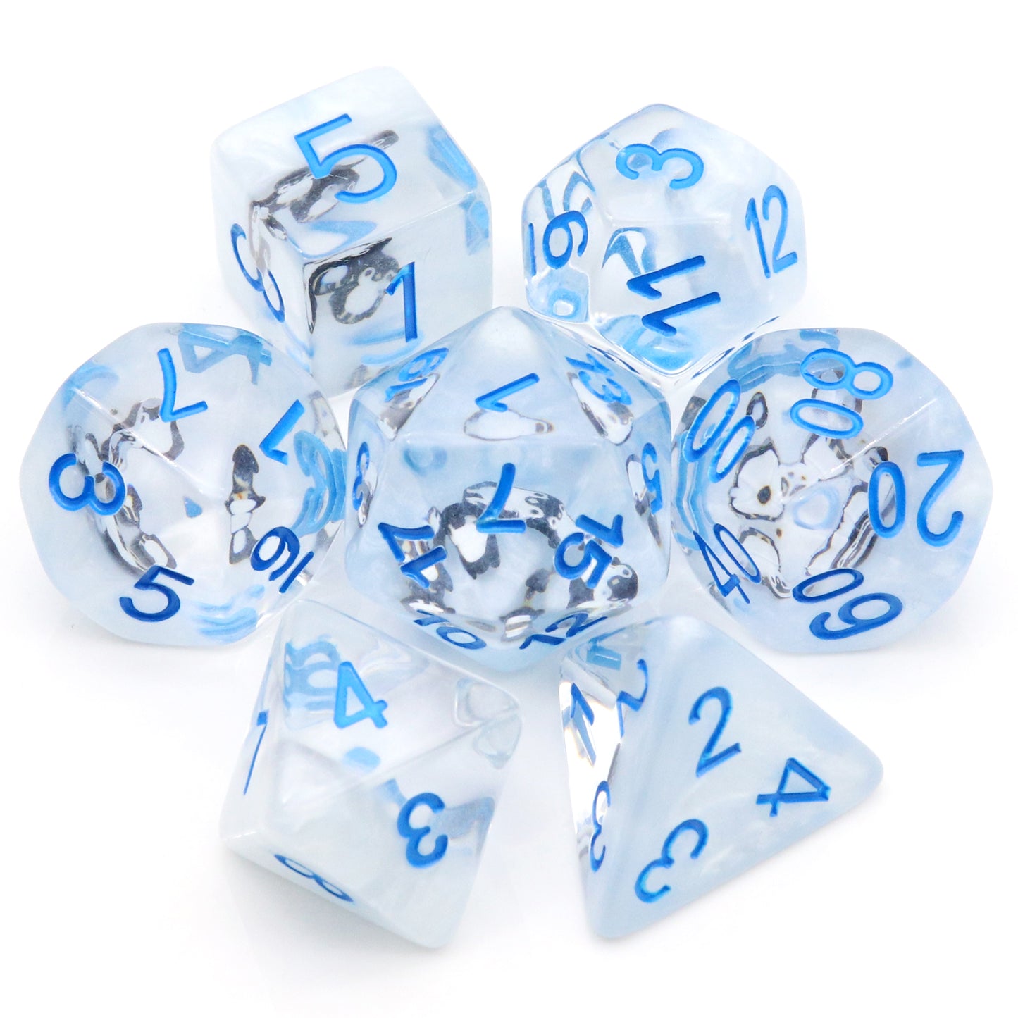 Haxtec DND Dice Set 7PCS Polyhedral Filled Resin Dice Set With Penguin Figures Inside-Penguin