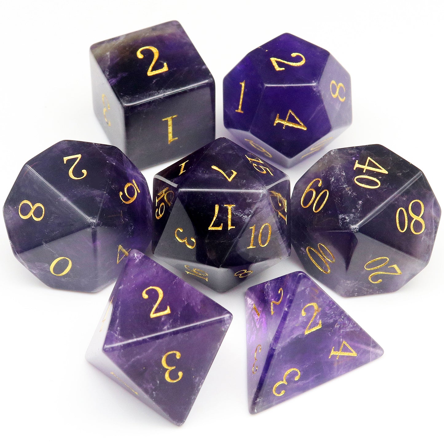 Haxtec Purple Crystal Gemstone Dice Set with Premium Dice Case-Natural Amethyst Dice