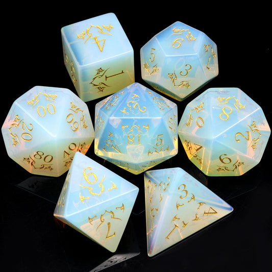 Haxtec Opalite Gemstone DND Dice Set Pheonix Pattern Opal Dice Set D&D