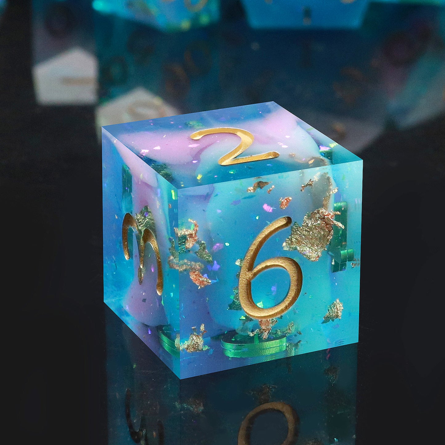 Haxtec Sharp Edge Dice Set Blue Pink DND Dice D&D Dice for Dungeons and Dragons Gift-Coral Sea