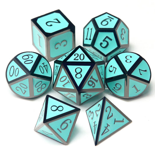 Haxtec Black Blue Metal DND Dice Set for Dungeons and Dragons -Black Robin