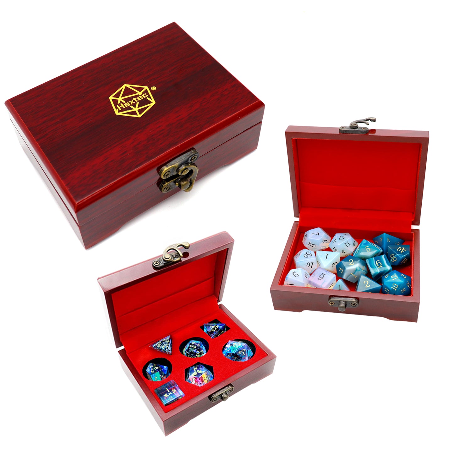 Haxtec Mystery Gemstone DND Dice Set with Wood Dice Case