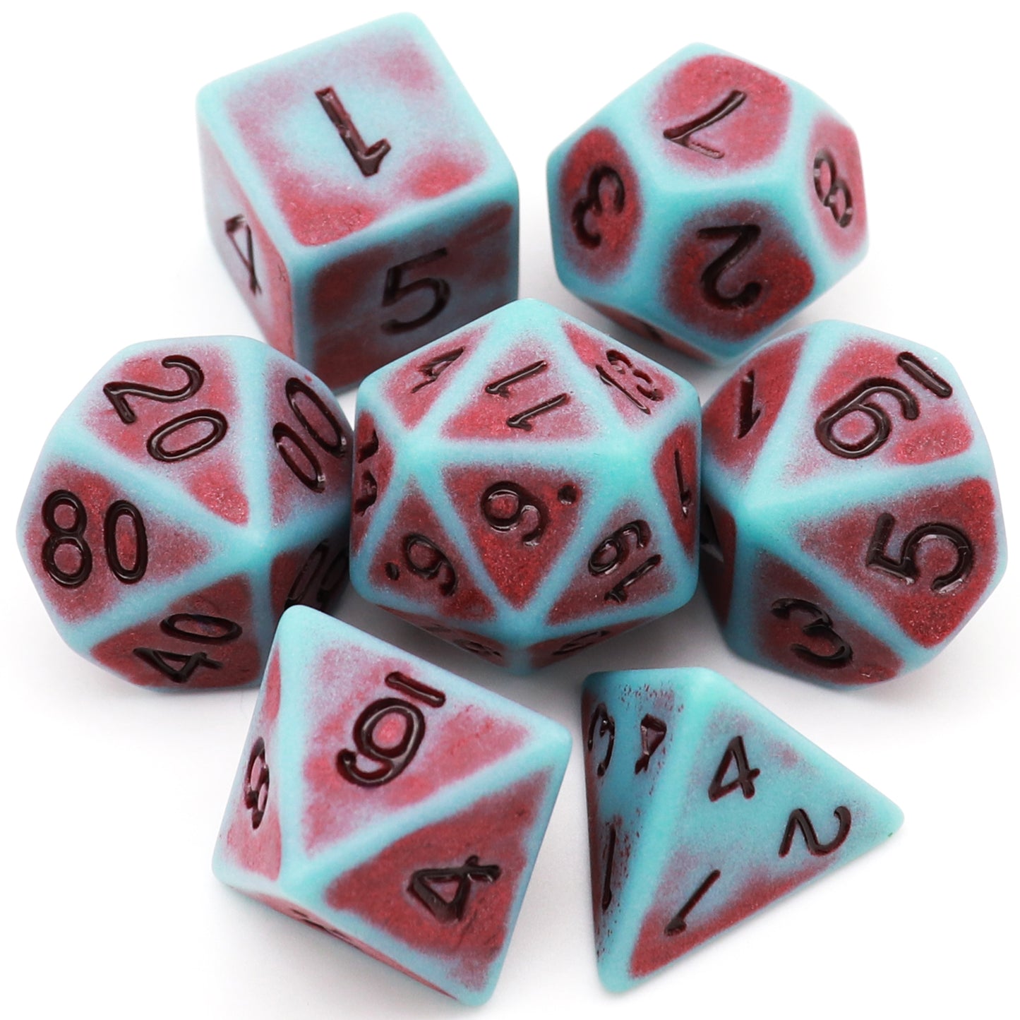 Haxtec Ancient DND Dice Set Ancient Blue Red Numbers