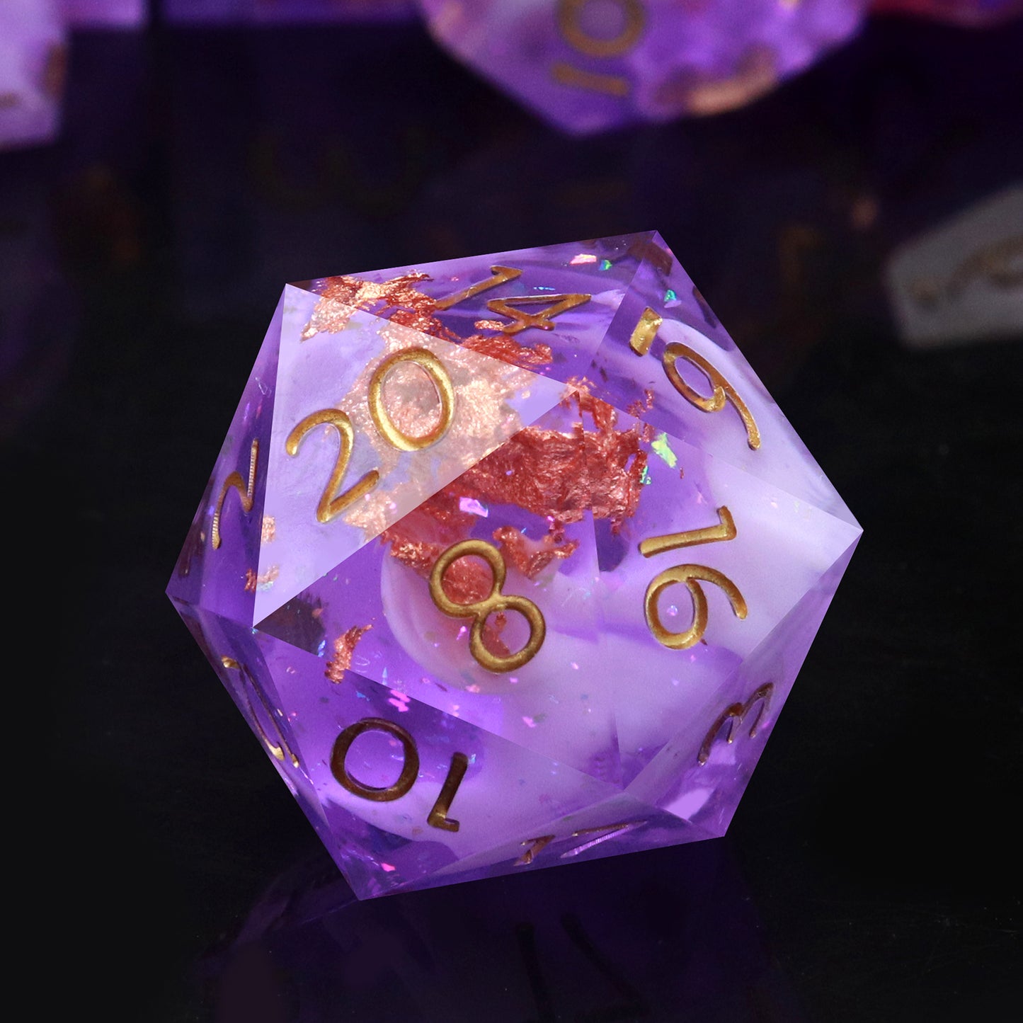 Sharp Edge Dice Set Purple DND Resin Dice Set with Dice Case-Purple Nebula