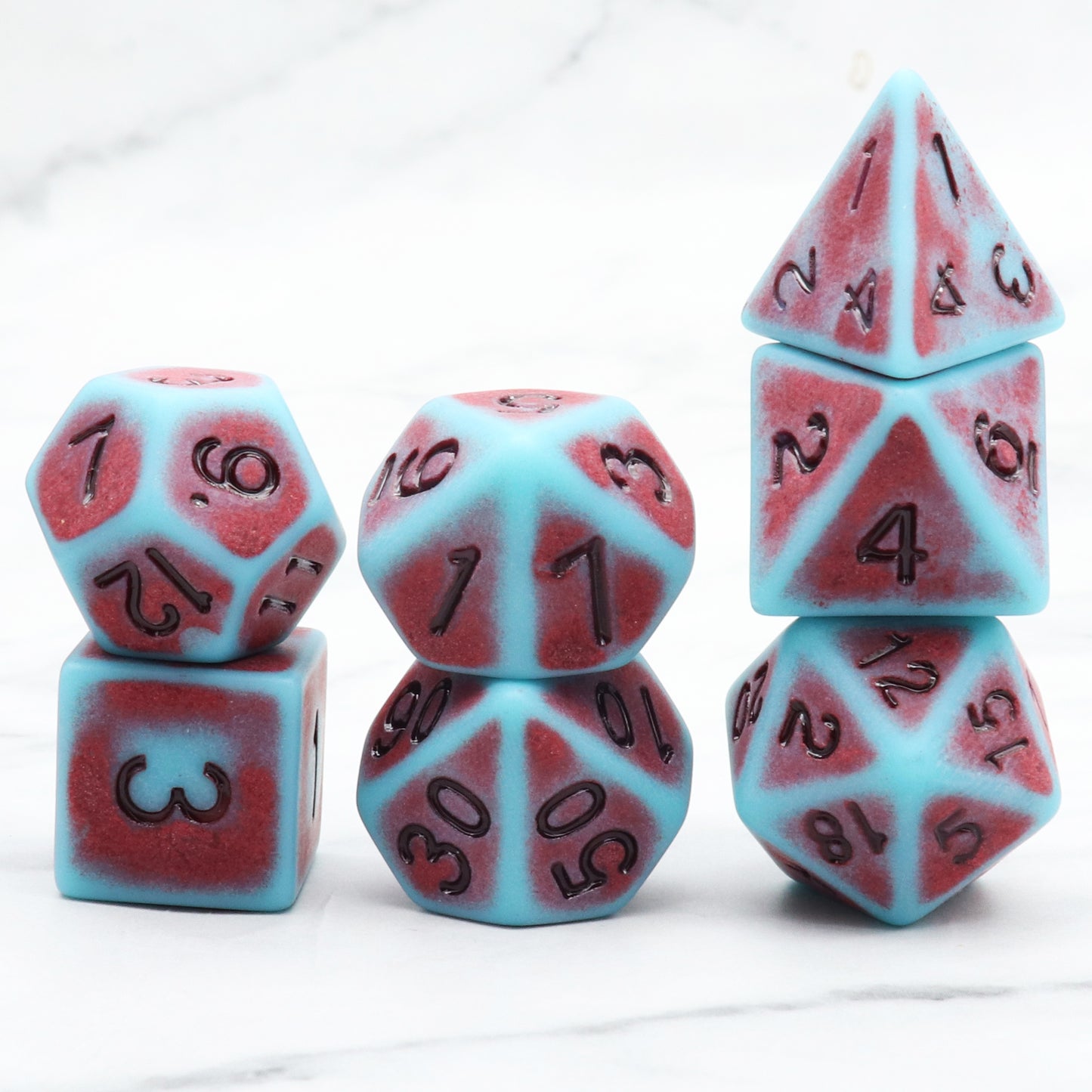 Haxtec Ancient DND Dice Set Ancient Blue Red Numbers