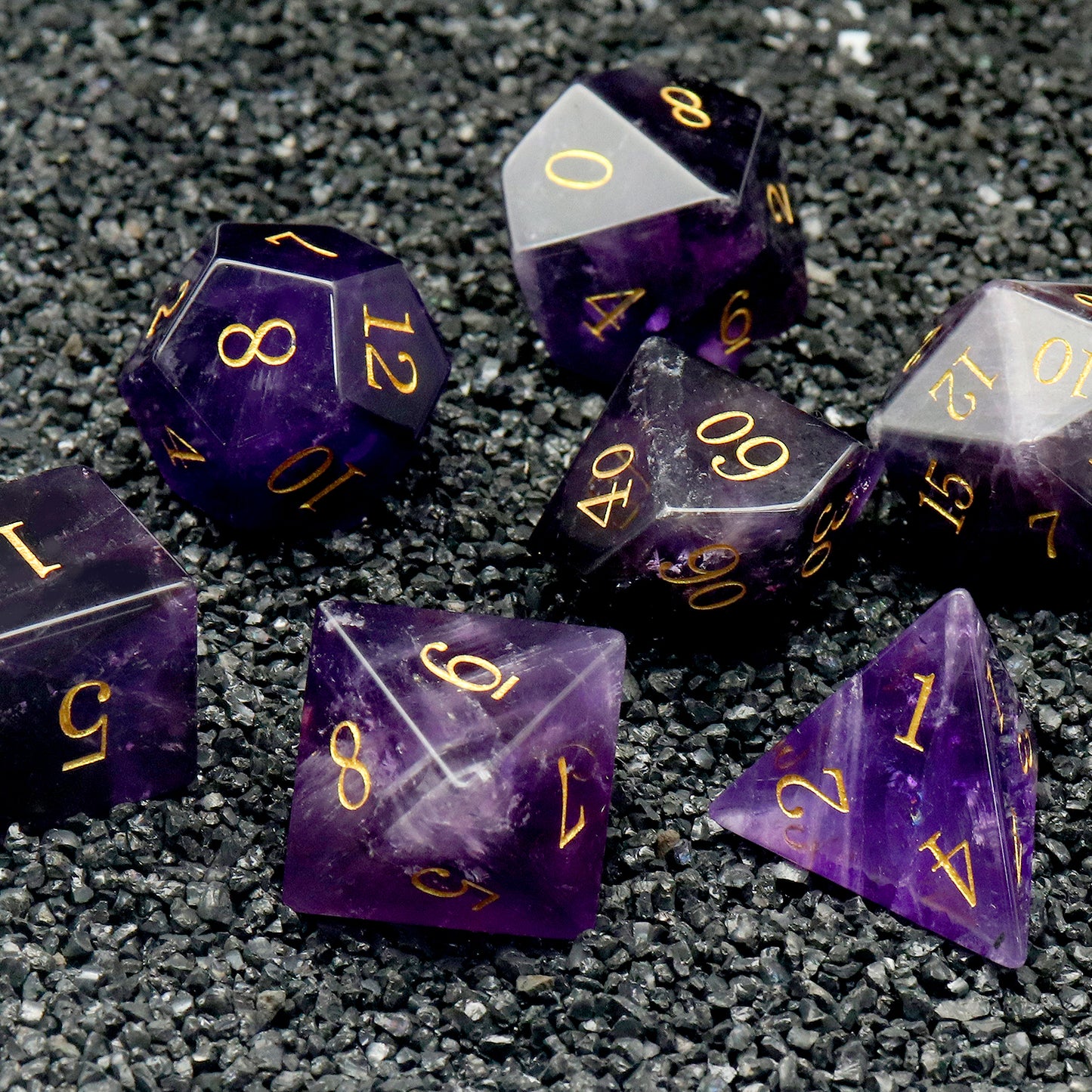 Haxtec Purple Crystal Gemstone Dice Set with Premium Dice Case-Natural Amethyst Dice