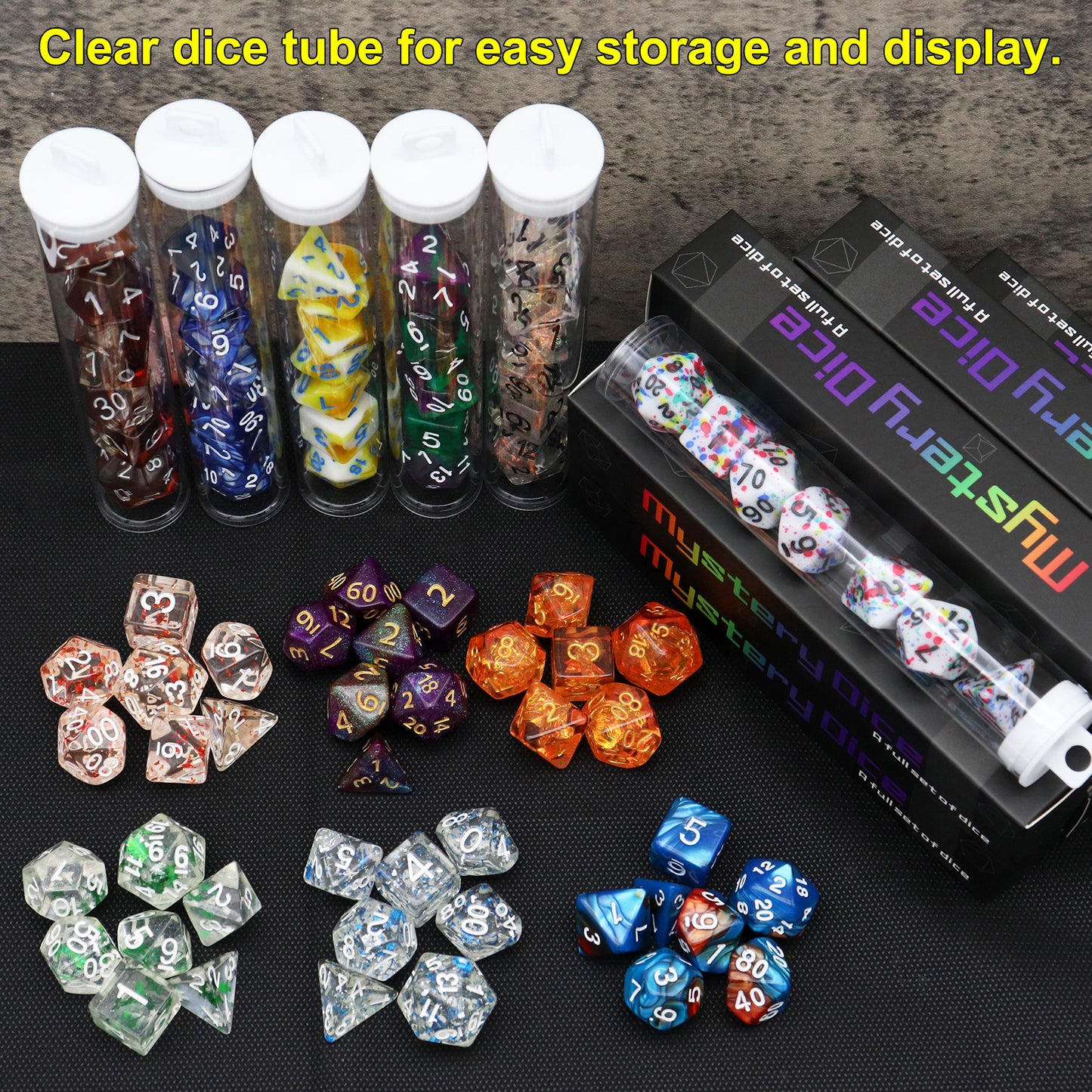 Mystery Dice Set Random Style 7PCS Polyhederal Dice Set with Dice Display Case