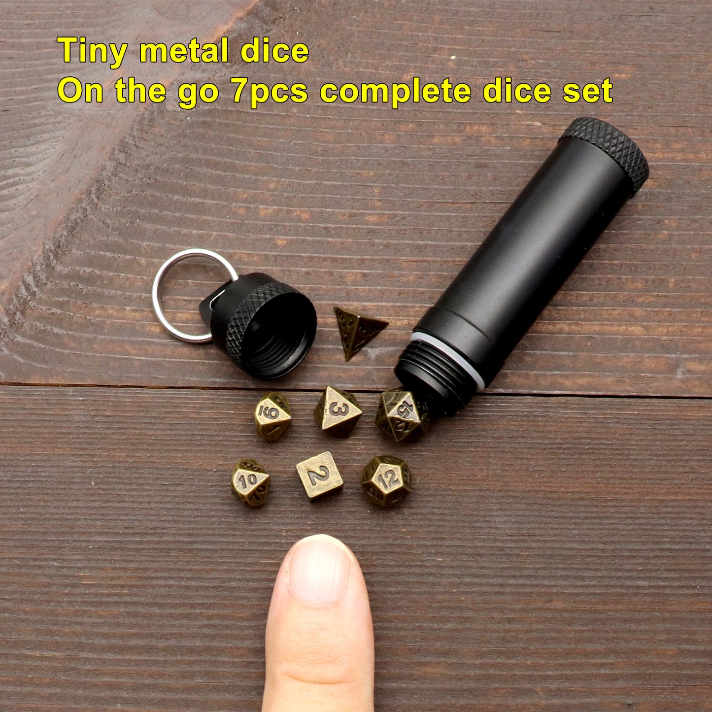 Haxtec Mini Metal Dice Set D&D for DND Game with Metal Keychain Dice Case-Antique Bronze