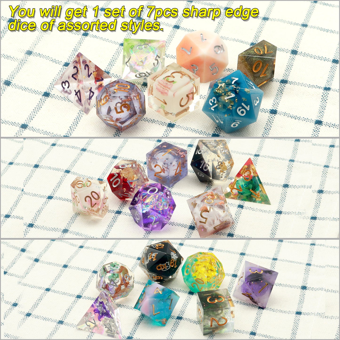 Assorted Mystery Sharp Edge Dice Set Misfit 7PCS Polyhederal Dice Set with Dice Case Random Dice