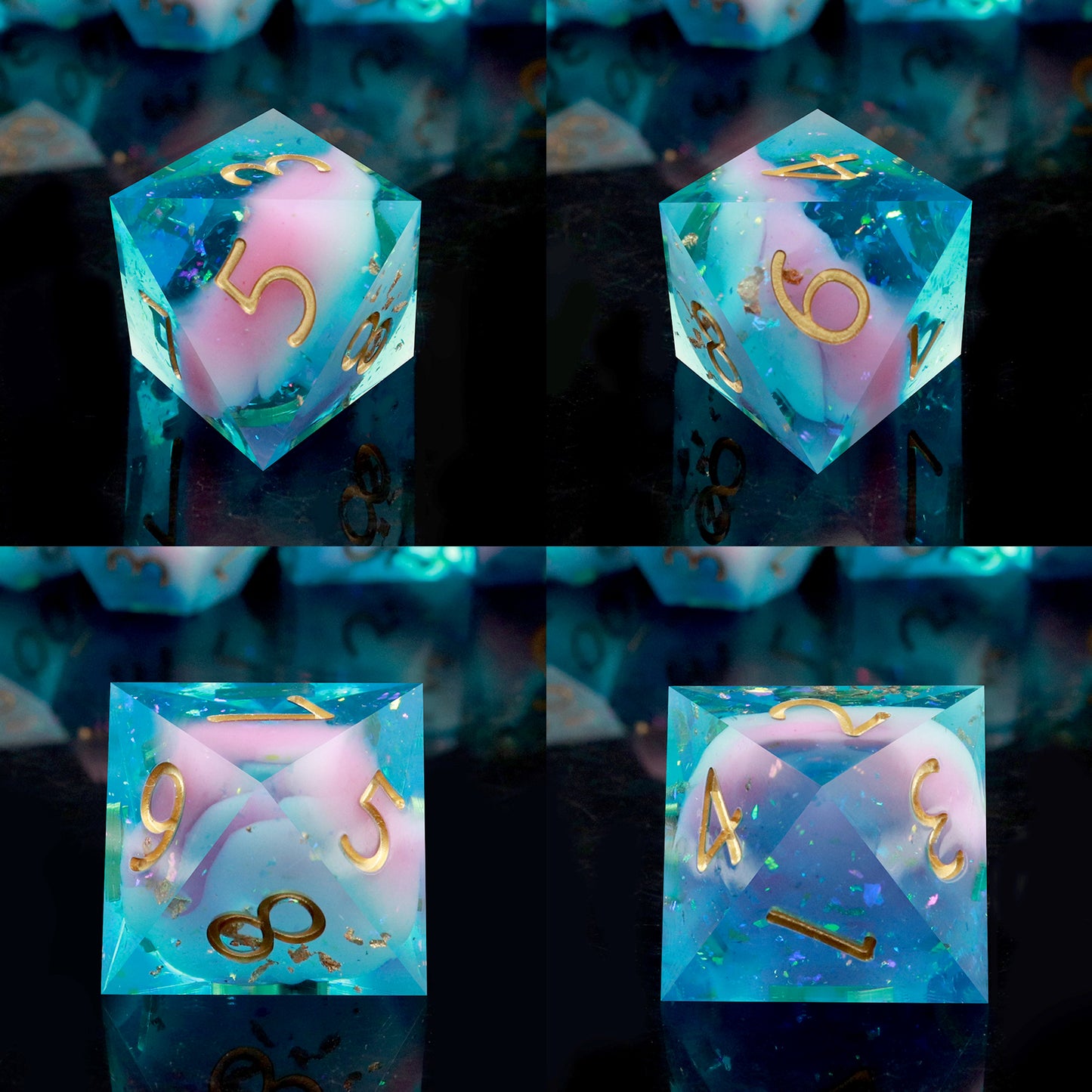 Haxtec Sharp Edge Dice Set Blue Pink DND Dice D&D Dice for Dungeons and Dragons Gift-Coral Sea