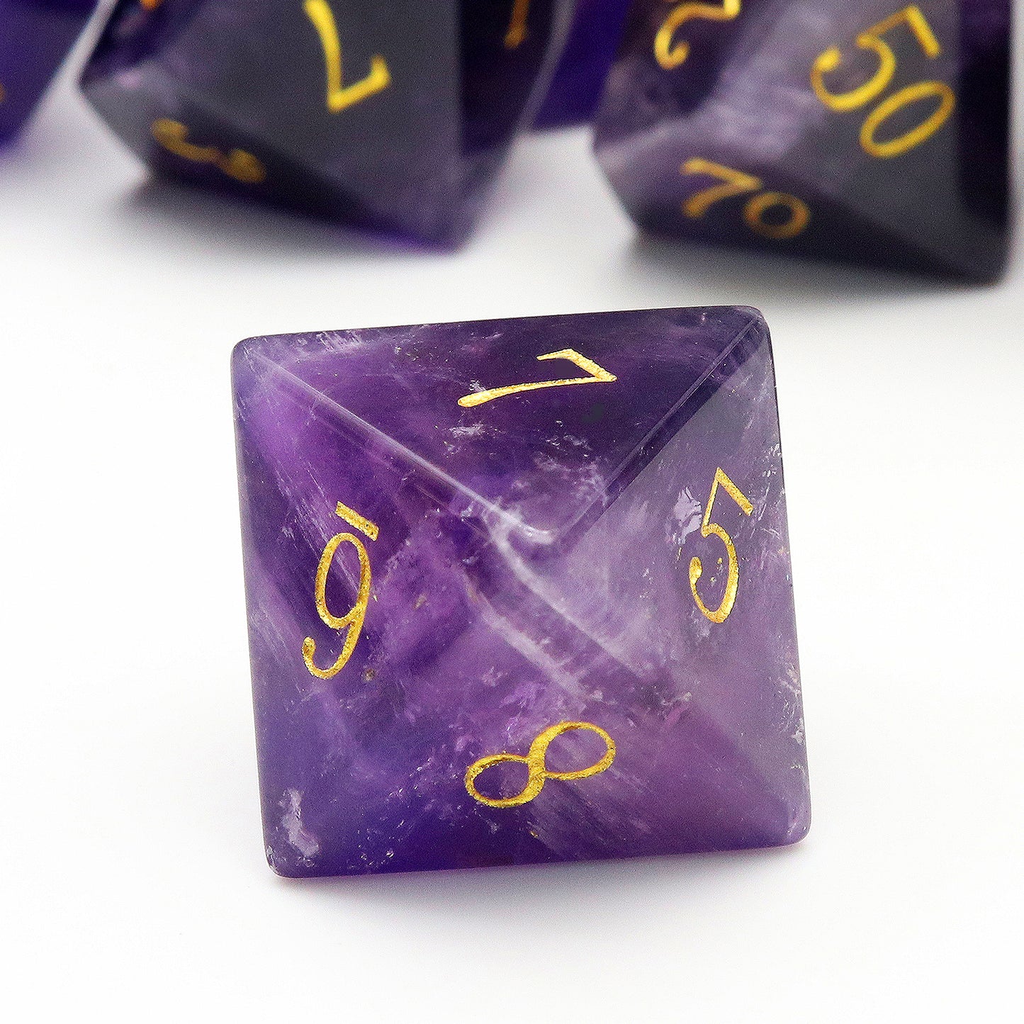 Haxtec Purple Crystal Gemstone Dice Set with Premium Dice Case-Natural Amethyst Dice