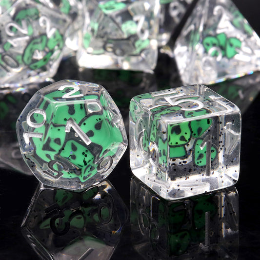 Haxtec Ghost DND Dice Set 7PCS Polyhedral Filled Resin Dice Set With Spirit Faces Inside-Ghost