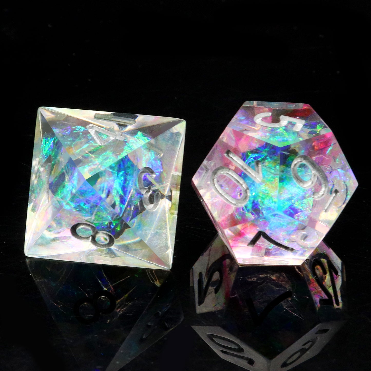 Haxtec Sharp Edge Resin Dice with Iridecent Mylar Inside D&D Dice for RPG Dungeons and Dragons-Celetstial Mirage