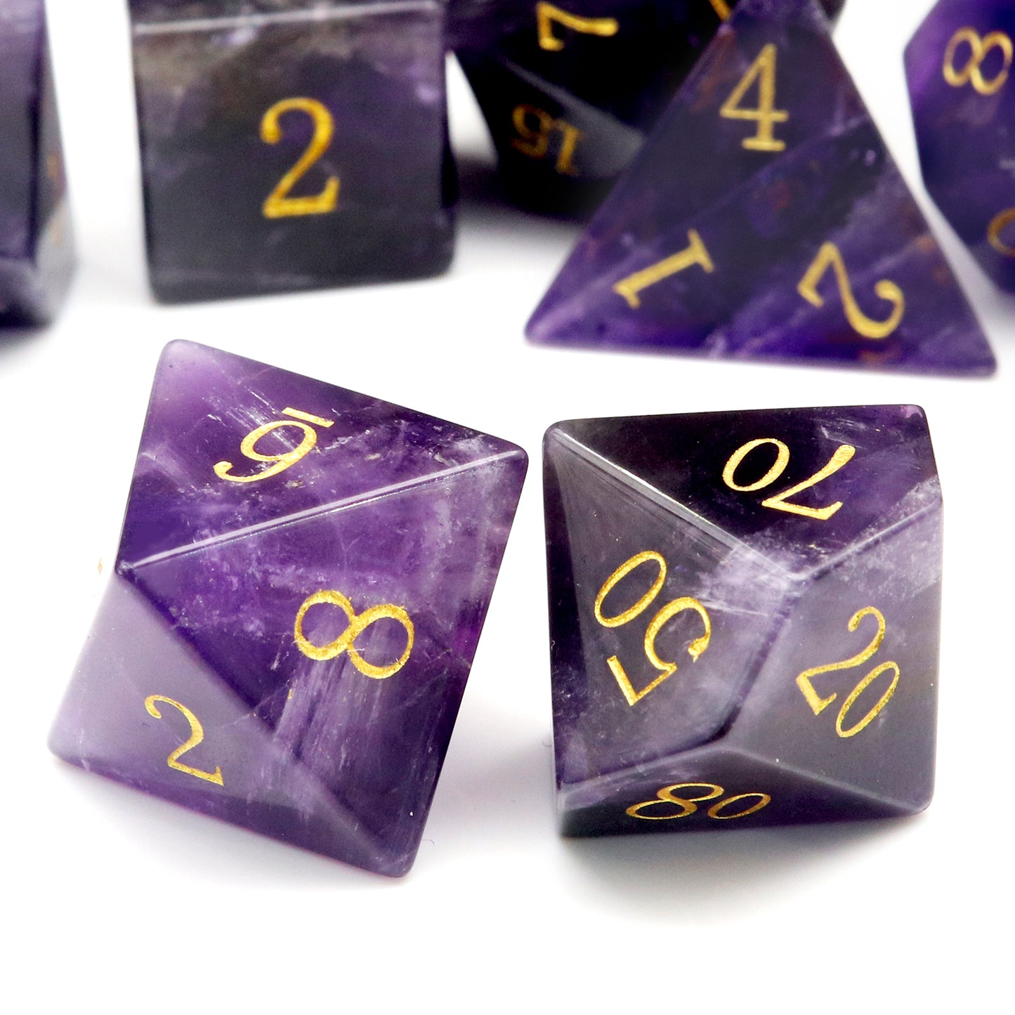 Haxtec Purple Crystal Gemstone Dice Set with Premium Dice Case-Natural Amethyst Dice