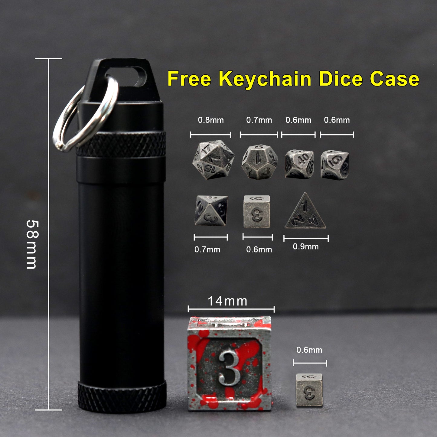 Haxtec Mini Metal Dice Set D&D for DND Game with Metal Keychain Dice Case-Antique Iron