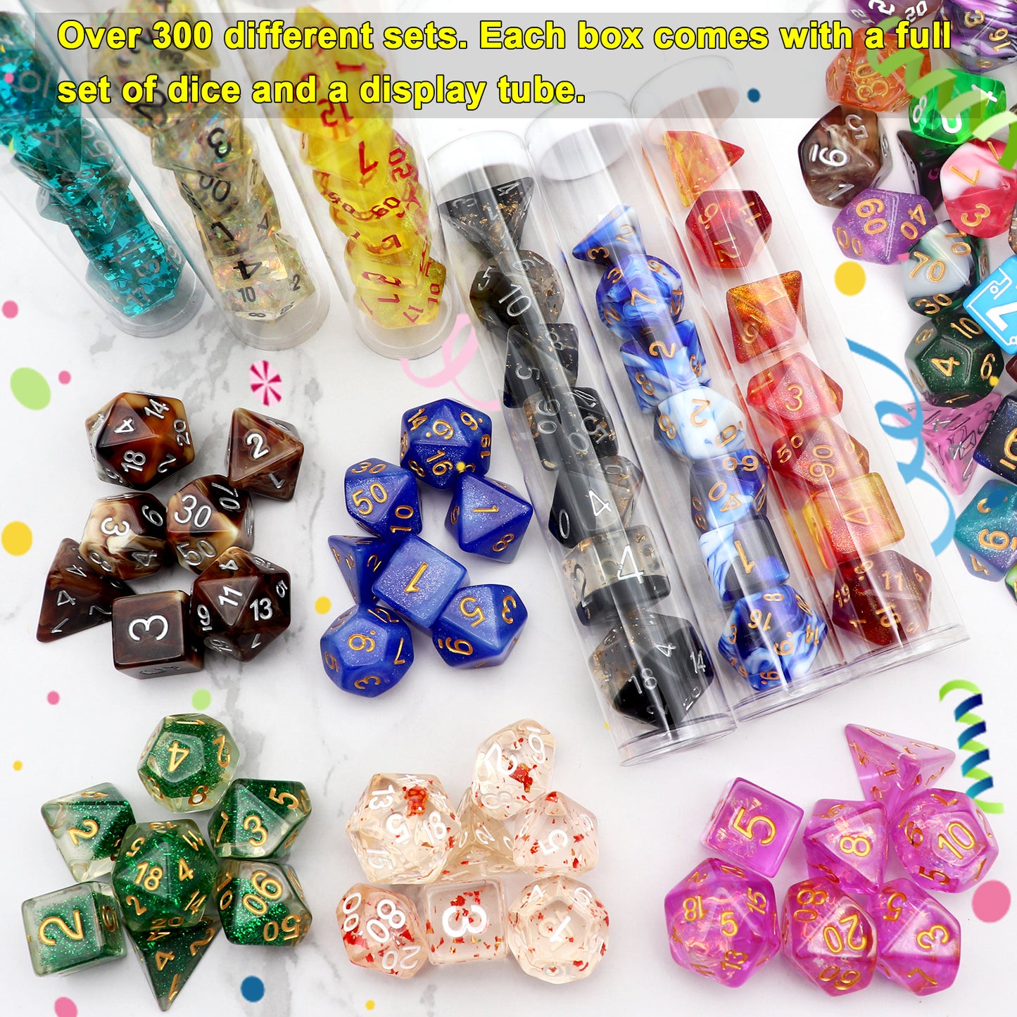 Mystery Dice Set Random Style 7PCS Polyhederal Dice Set with Dice Display Case