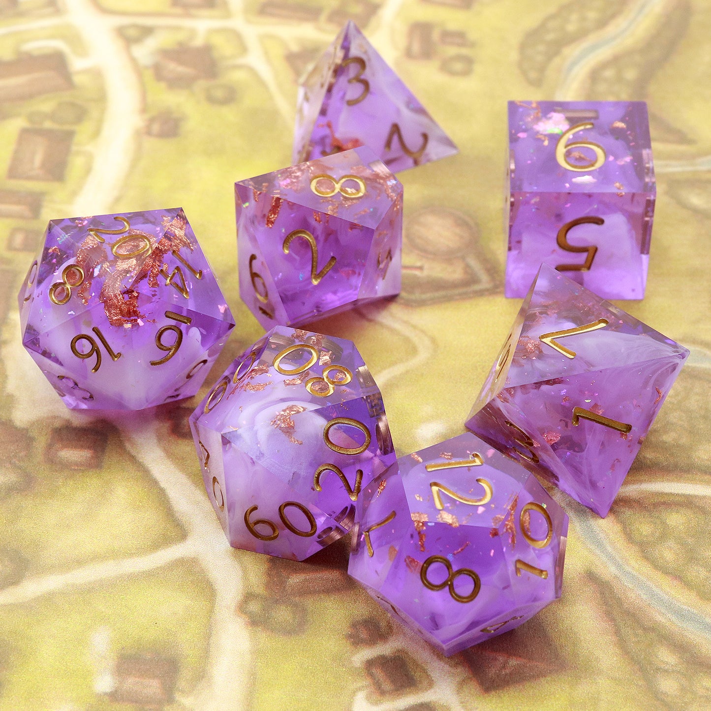 Sharp Edge Dice Set Purple DND Resin Dice Set with Dice Case-Purple Nebula