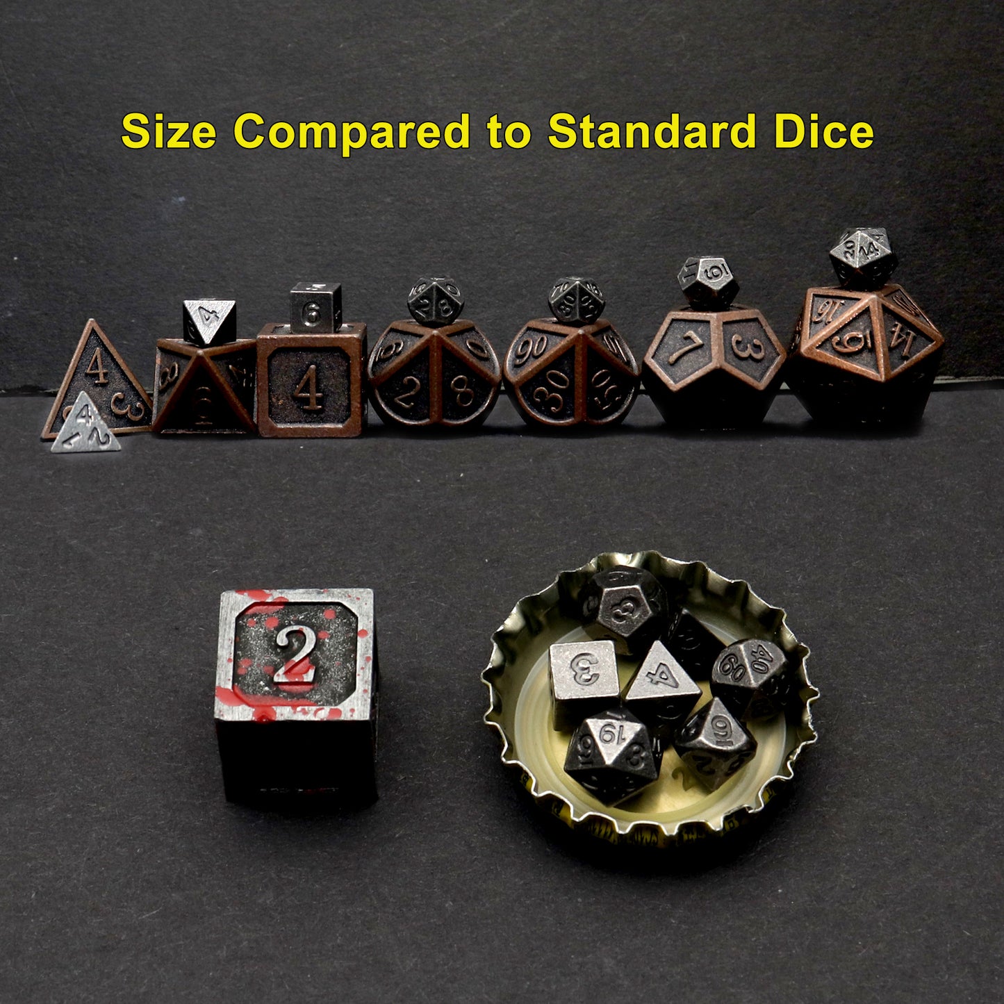 Haxtec Mini Metal Dice Set D&D for DND Game with Metal Keychain Dice Case-Antique Iron