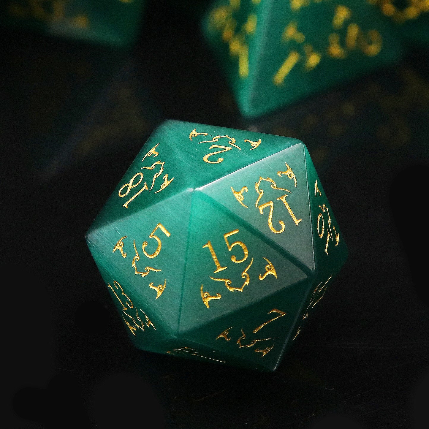 Haxtec Emerald Green Cat Eye Gemstone Dice Set with Premium Dice Case