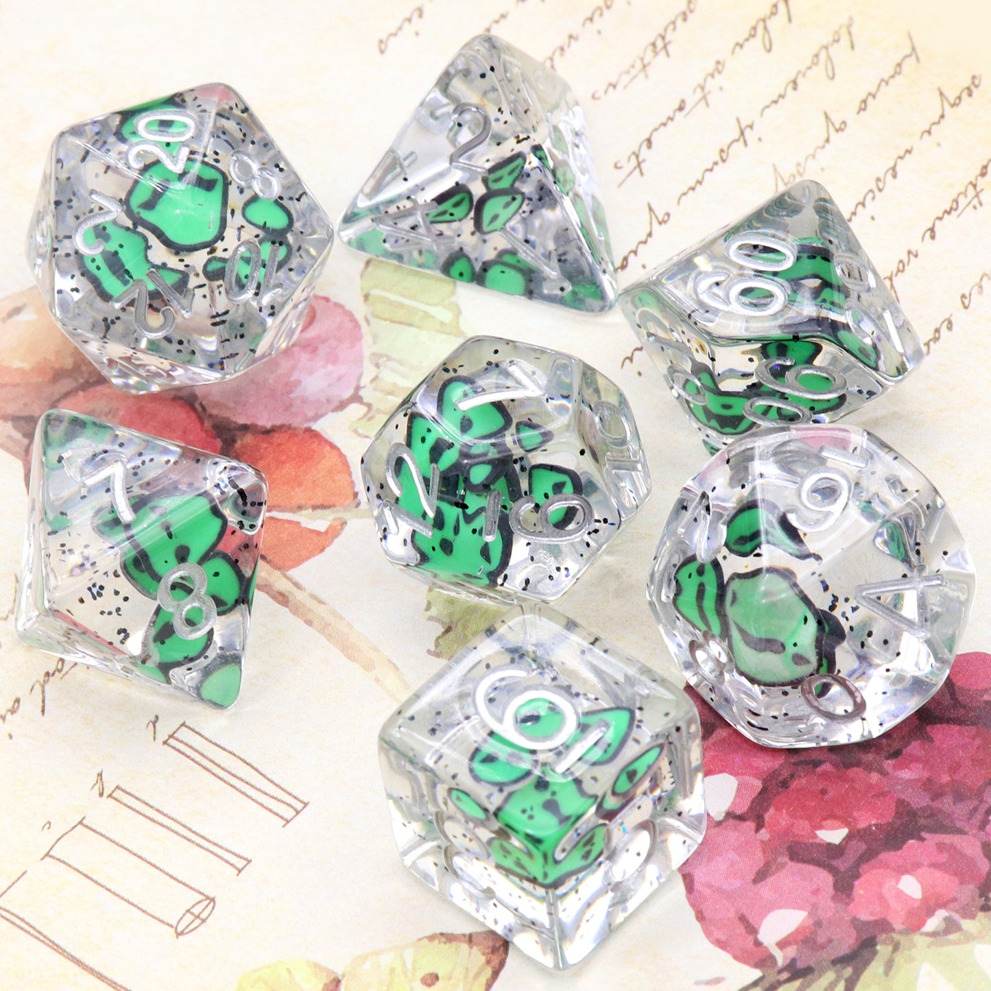 Haxtec Ghost DND Dice Set 7PCS Polyhedral Filled Resin Dice Set With Spirit Faces Inside-Ghost