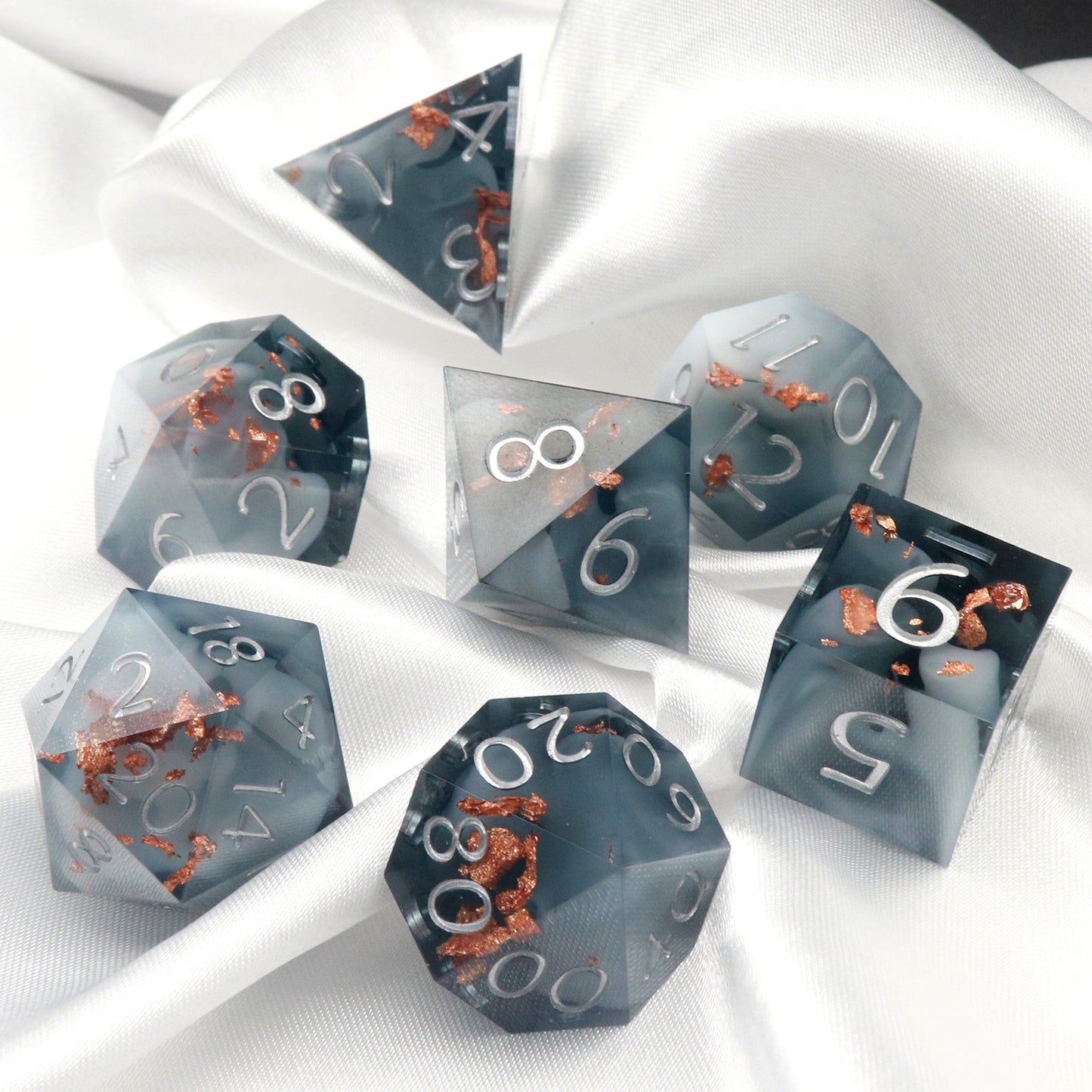 Haxtec Sharp Edge Dice Set Black White Swirl DND Dice D&D Dice for Dungeons and Dragons Gift-Shadow Dance