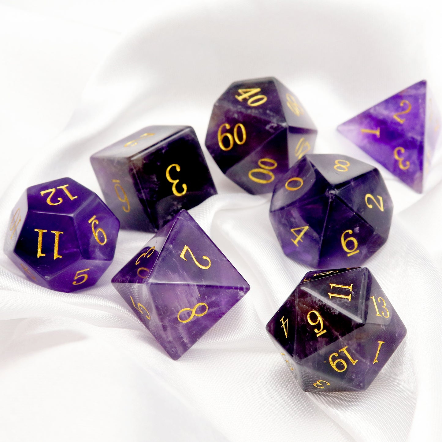 Haxtec Purple Crystal Gemstone Dice Set with Premium Dice Case-Natural Amethyst Dice