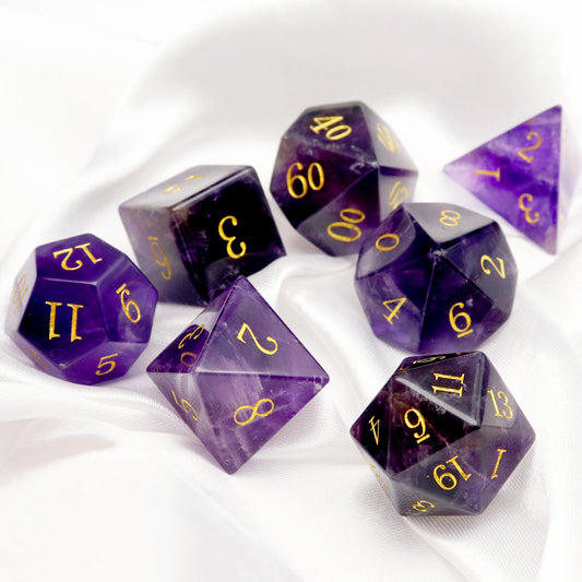 Haxtec Purple Crystal Gemstone Dice Set with Premium Dice Case-Natural Amethyst Dice