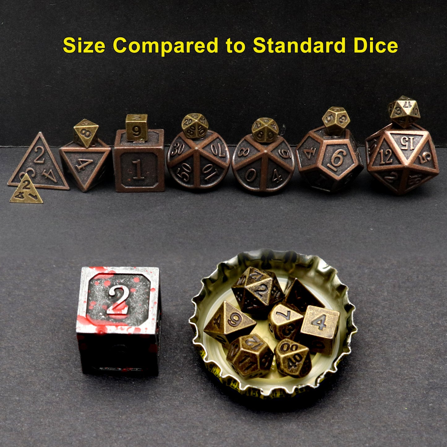 Haxtec Mini Metal Dice Set D&D for DND Game with Metal Keychain Dice Case-Antique Bronze