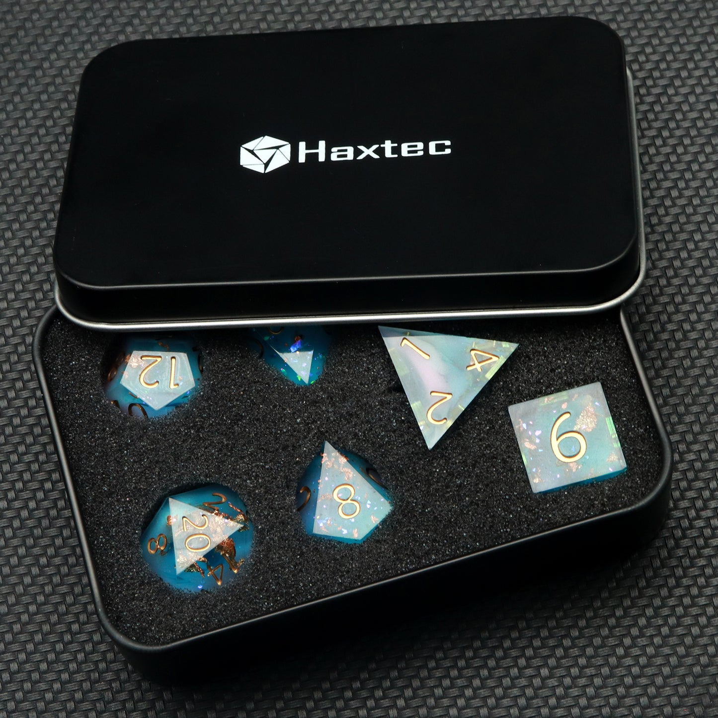 Haxtec Sharp Edge Dice Set Blue Pink DND Dice D&D Dice for Dungeons and Dragons Gift-Coral Sea