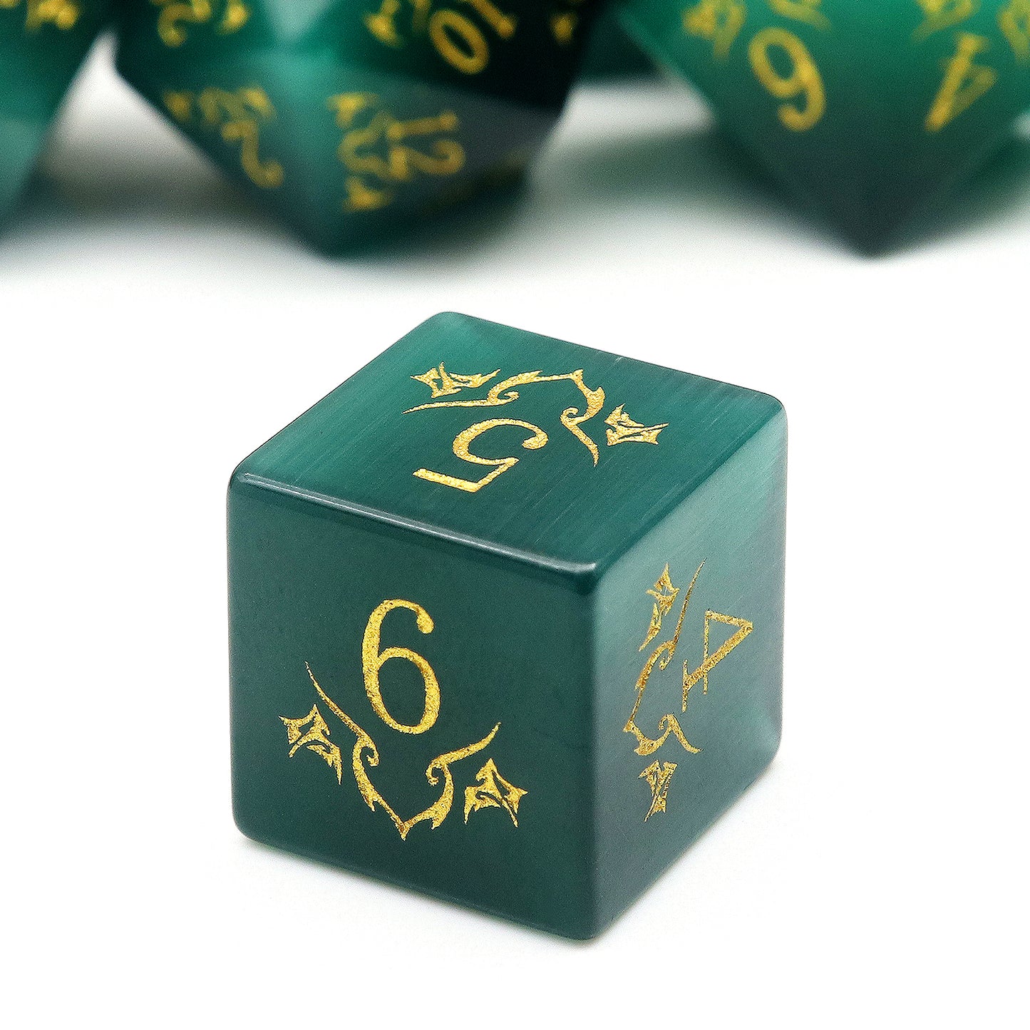 Haxtec Emerald Green Cat Eye Gemstone Dice Set with Premium Dice Case