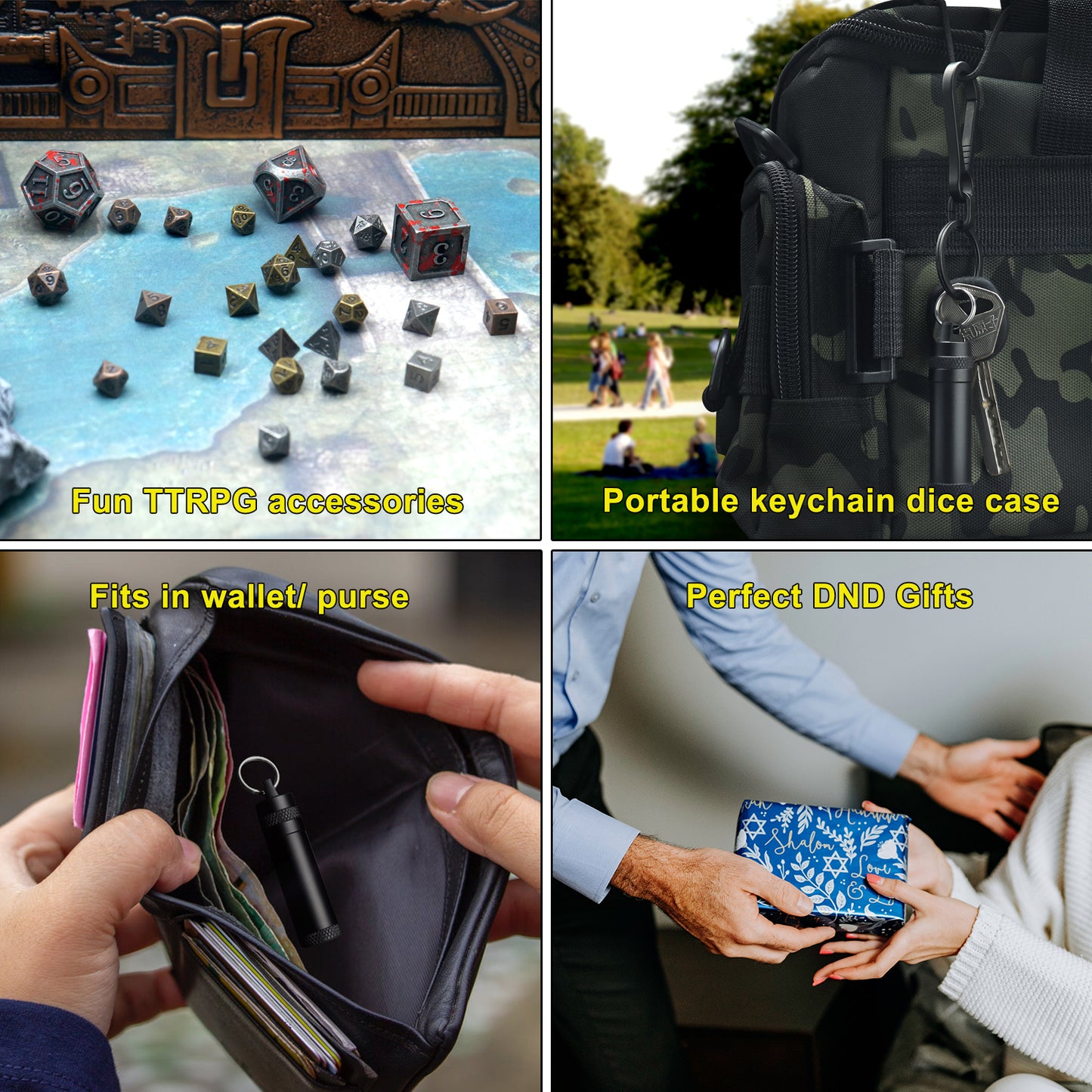 Haxtec Mini Metal Dice Set D&D for DND Game with Metal Keychain Dice Case-Antique Iron