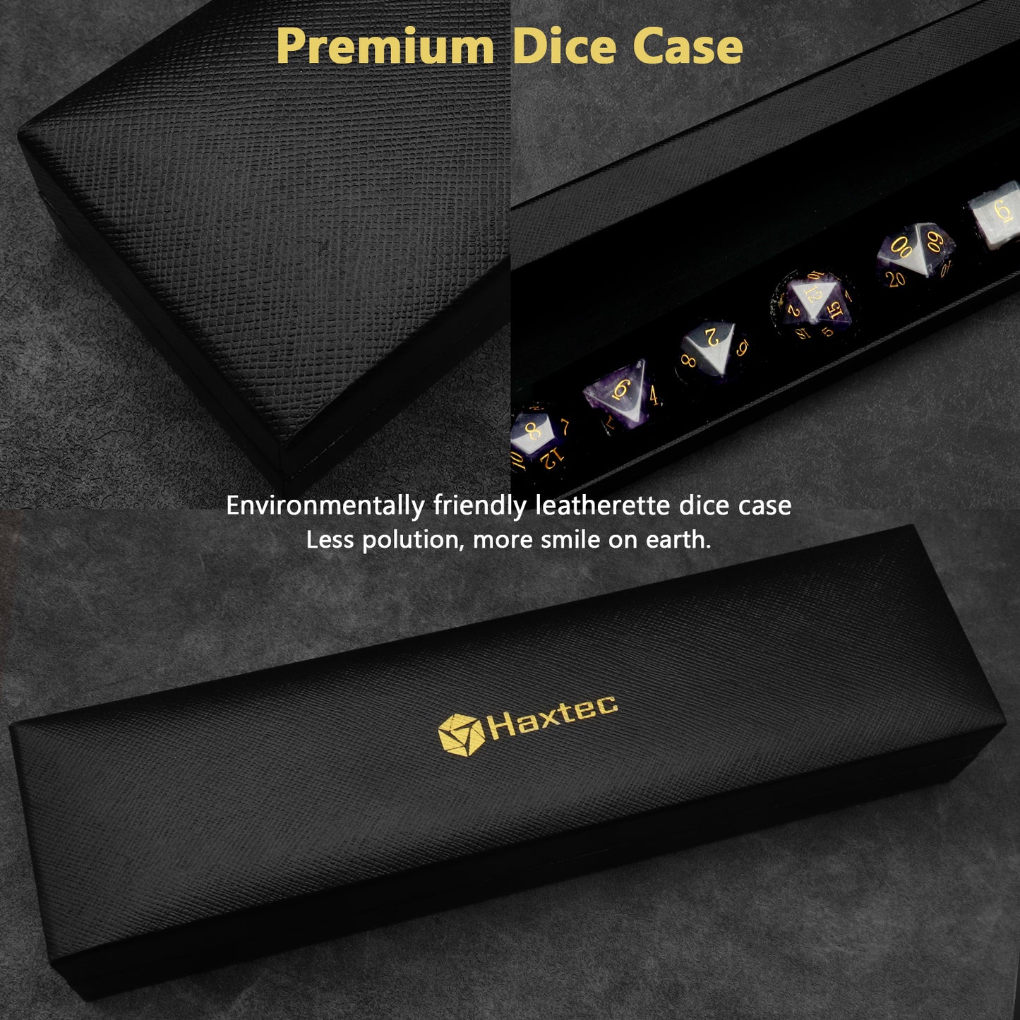 Haxtec Purple Crystal Gemstone Dice Set with Premium Dice Case-Natural Amethyst Dice
