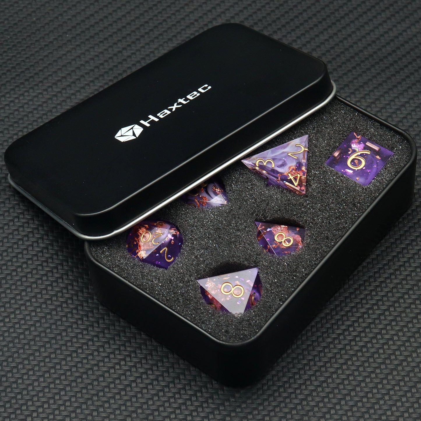 Sharp Edge Dice Set Purple DND Resin Dice Set with Dice Case-Purple Nebula