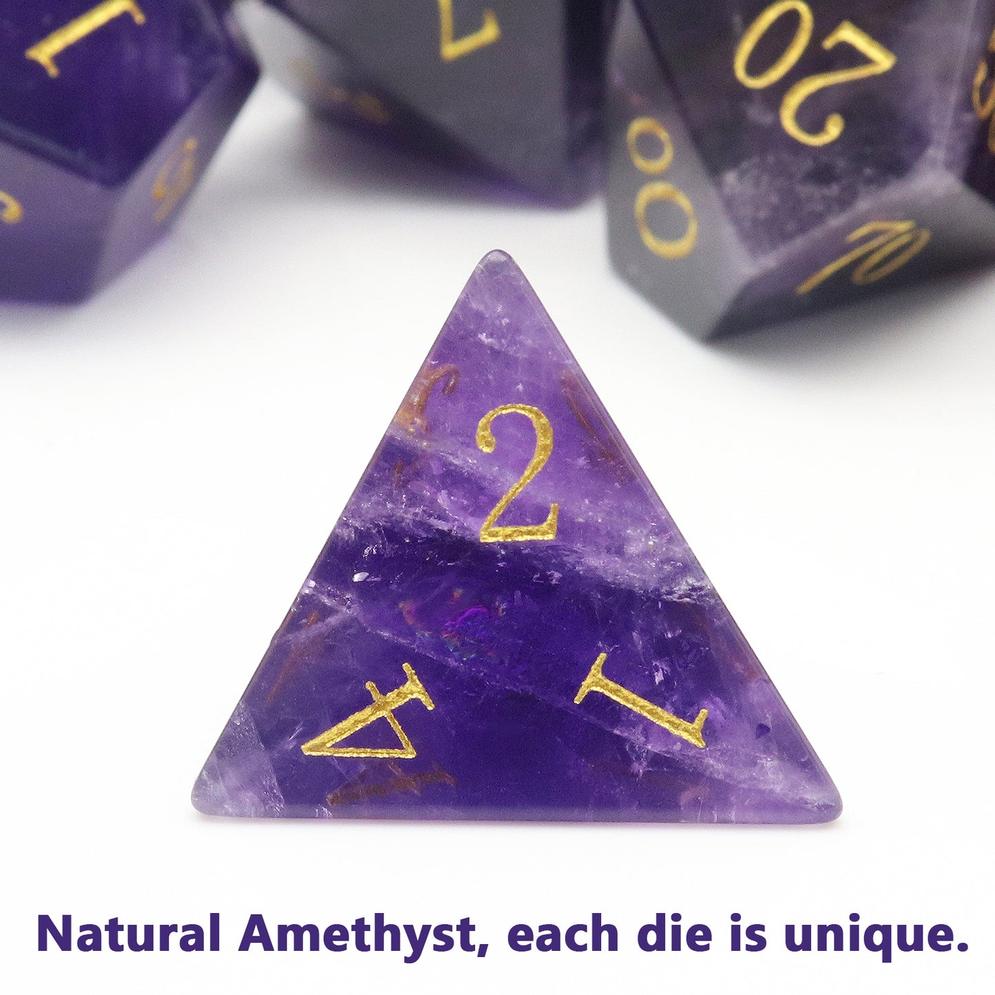 Haxtec Purple Crystal Gemstone Dice Set with Premium Dice Case-Natural Amethyst Dice