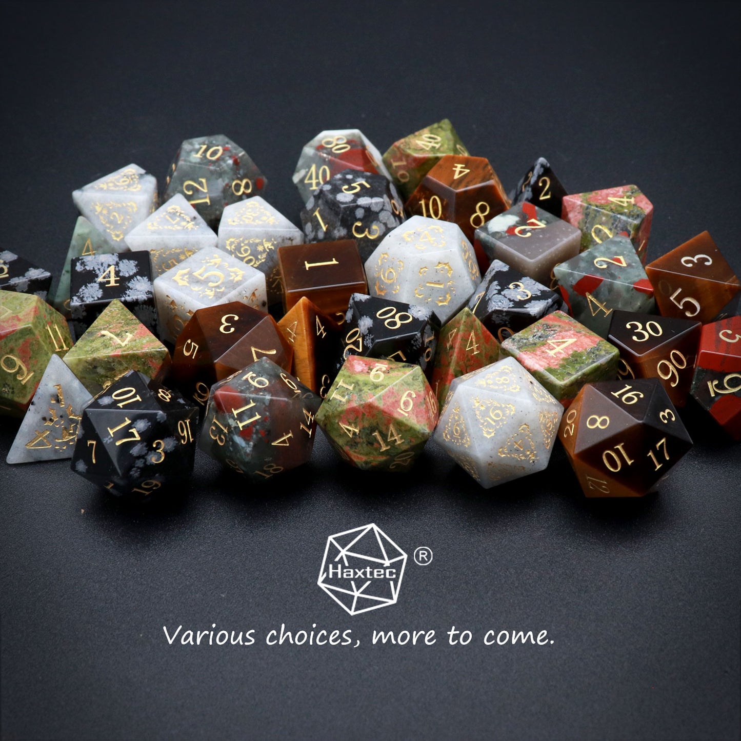 Haxtec Mystery Gemstone DND Dice Set with Wood Dice Case