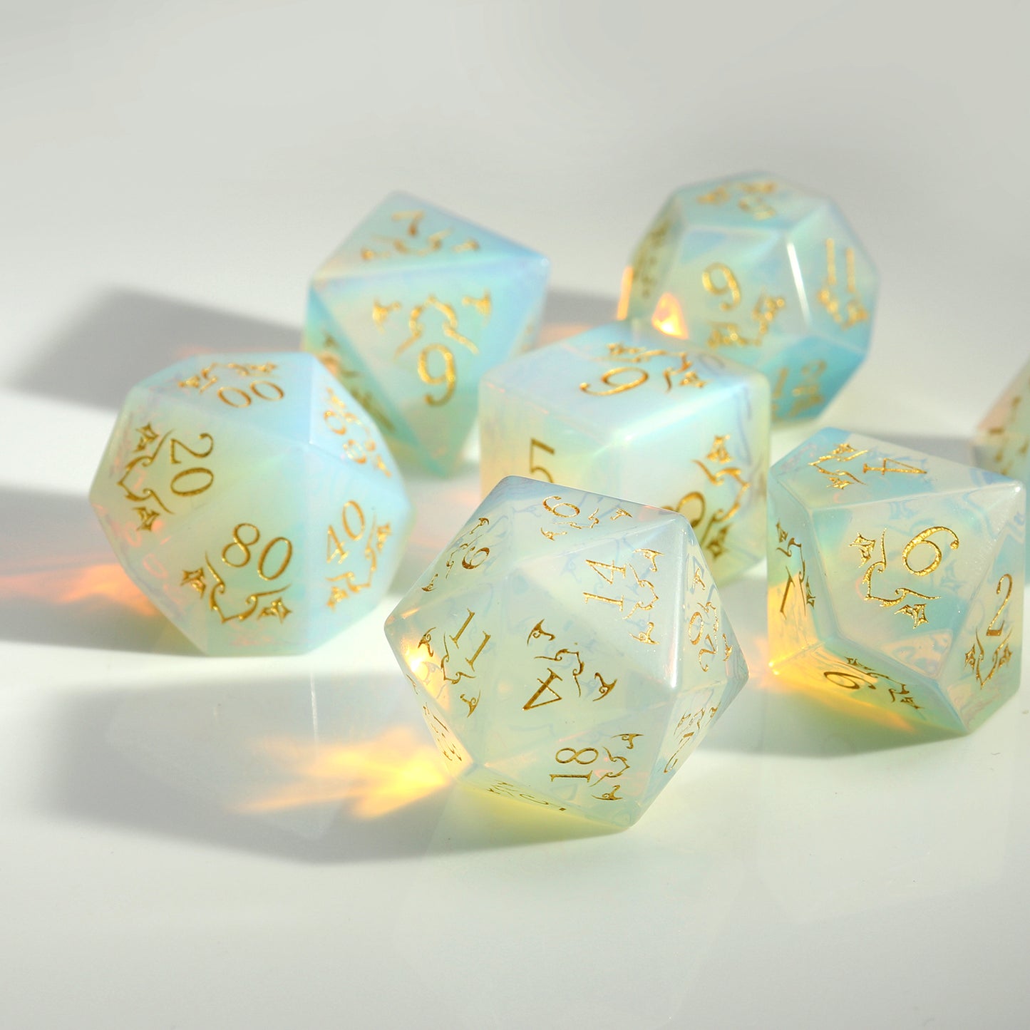 Haxtec Opalite Gemstone DND Dice Set Pheonix Pattern Opal Dice Set D&D