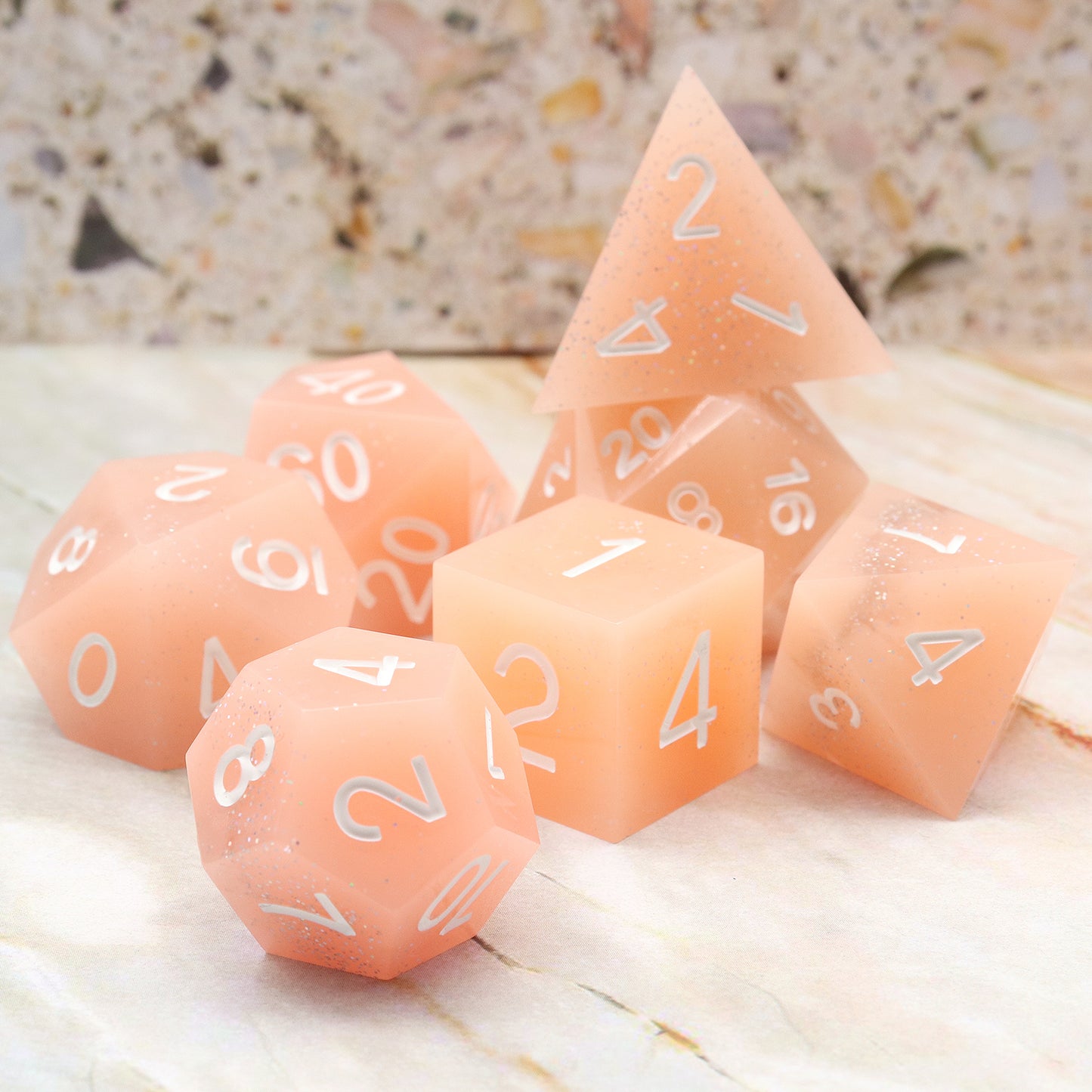 Pink Glitter Sharp Edge Dice Set with Dice Case for DND Dungeons and Dragons TTRPGs