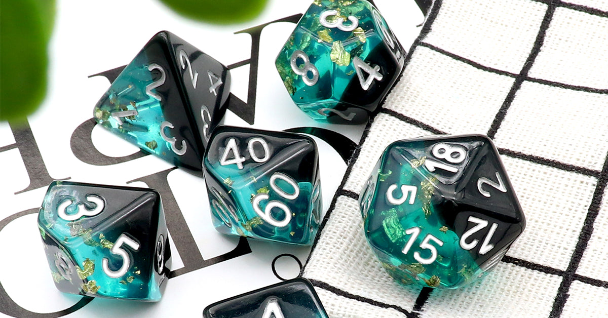 Haxtec DND Dice Set 7PCS Blue Black Polyhedral Resin Gold Foil Flakes