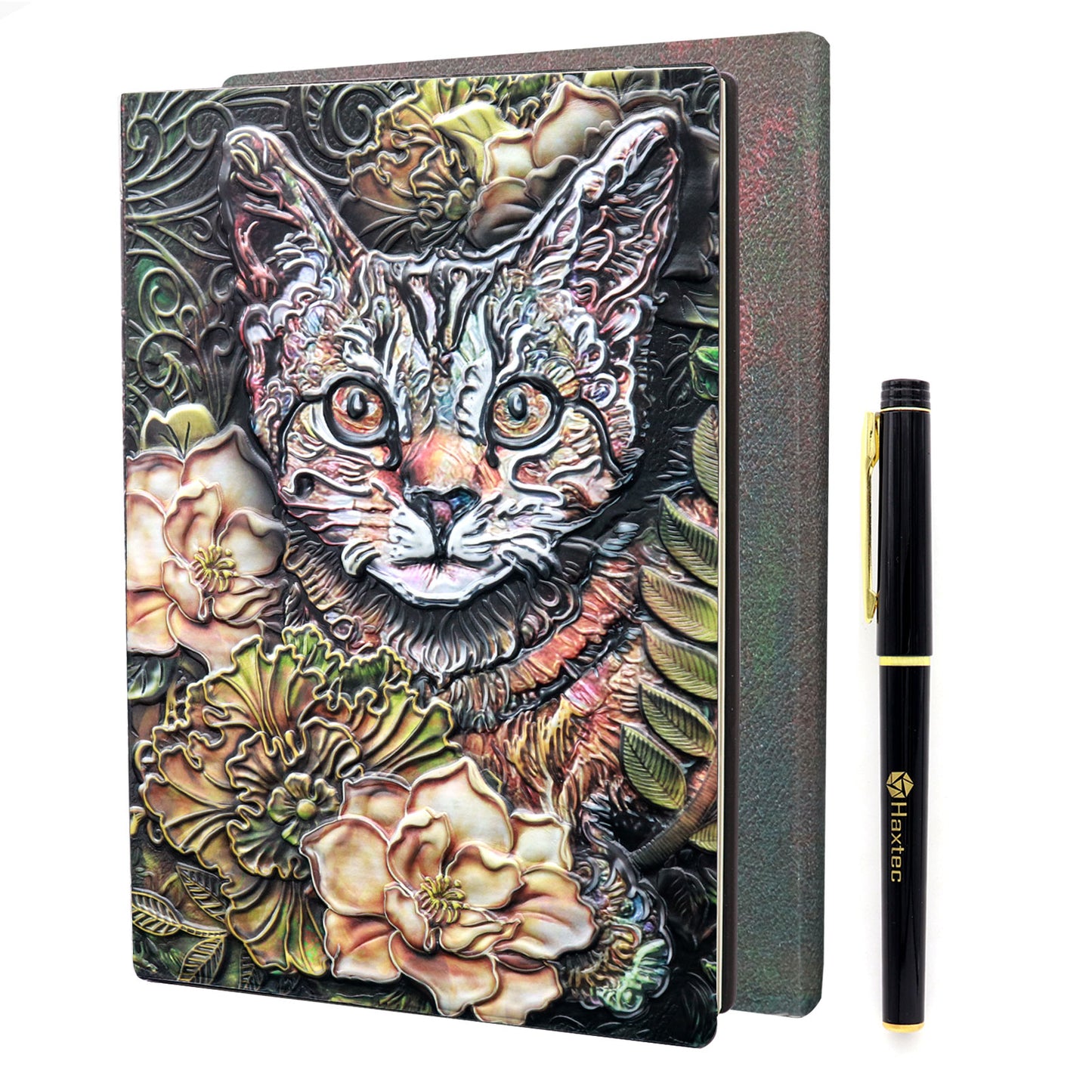 Haxtec DND Notebook 3D Embossed Colored Cat Leather Campaign Journal W/ Pen, Fantasy Journal for TTRPG Dungeons and Dragons DM & Player Gifts A5