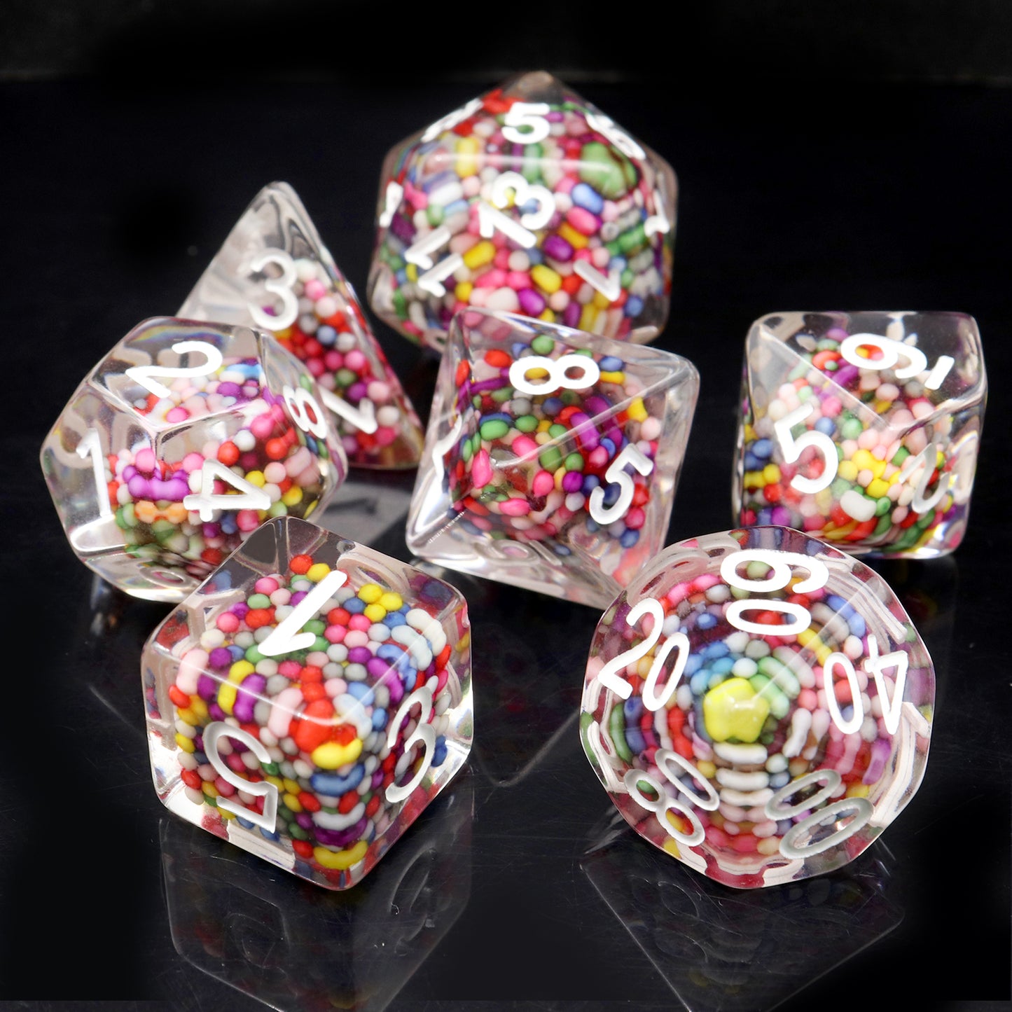 Haxtec DND Dice Set 7PCS Rainbow Polyhedral Resin Dice Set With Colorful Beads Inside-Rainbow Candy