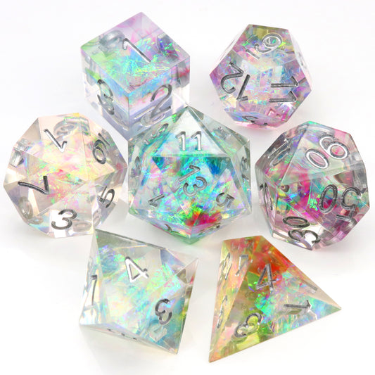 Haxtec Sharp Edge Resin Dice with Iridecent Mylar Inside D&D Dice for RPG Dungeons and Dragons-Celetstial Mirage