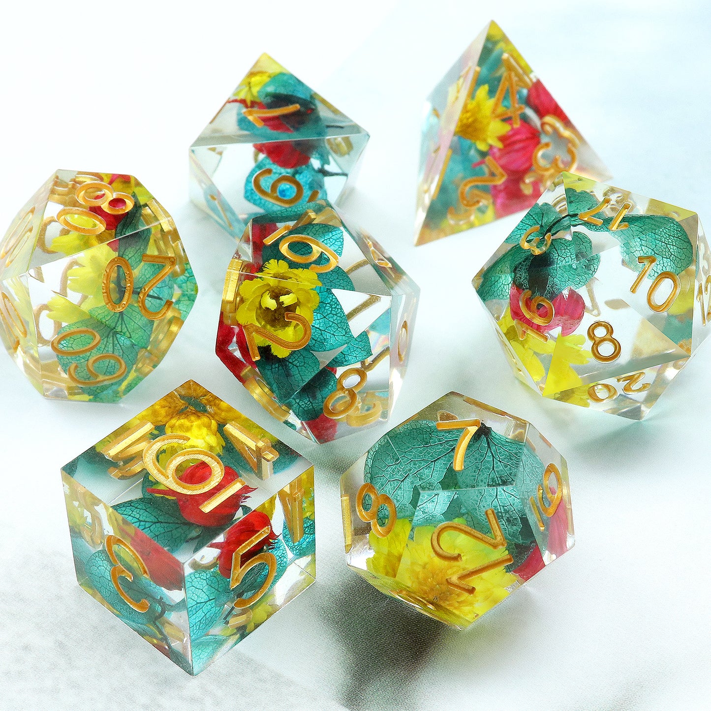 Haxtec Flower Sharp Edge Dice Set Blue DND Dice D&D Dice for Dungeons and Dragons Gift