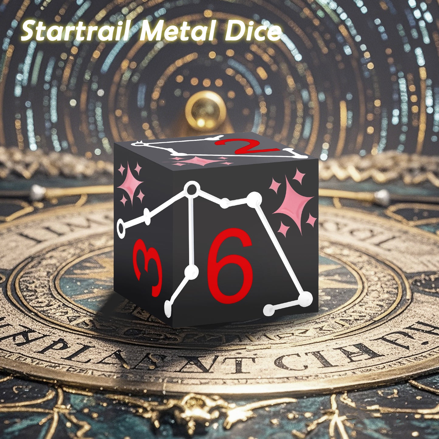 Haxtec Star Track Metal DND Dice Set for Dungeons and Dragons TTRPG-Black Pink Red