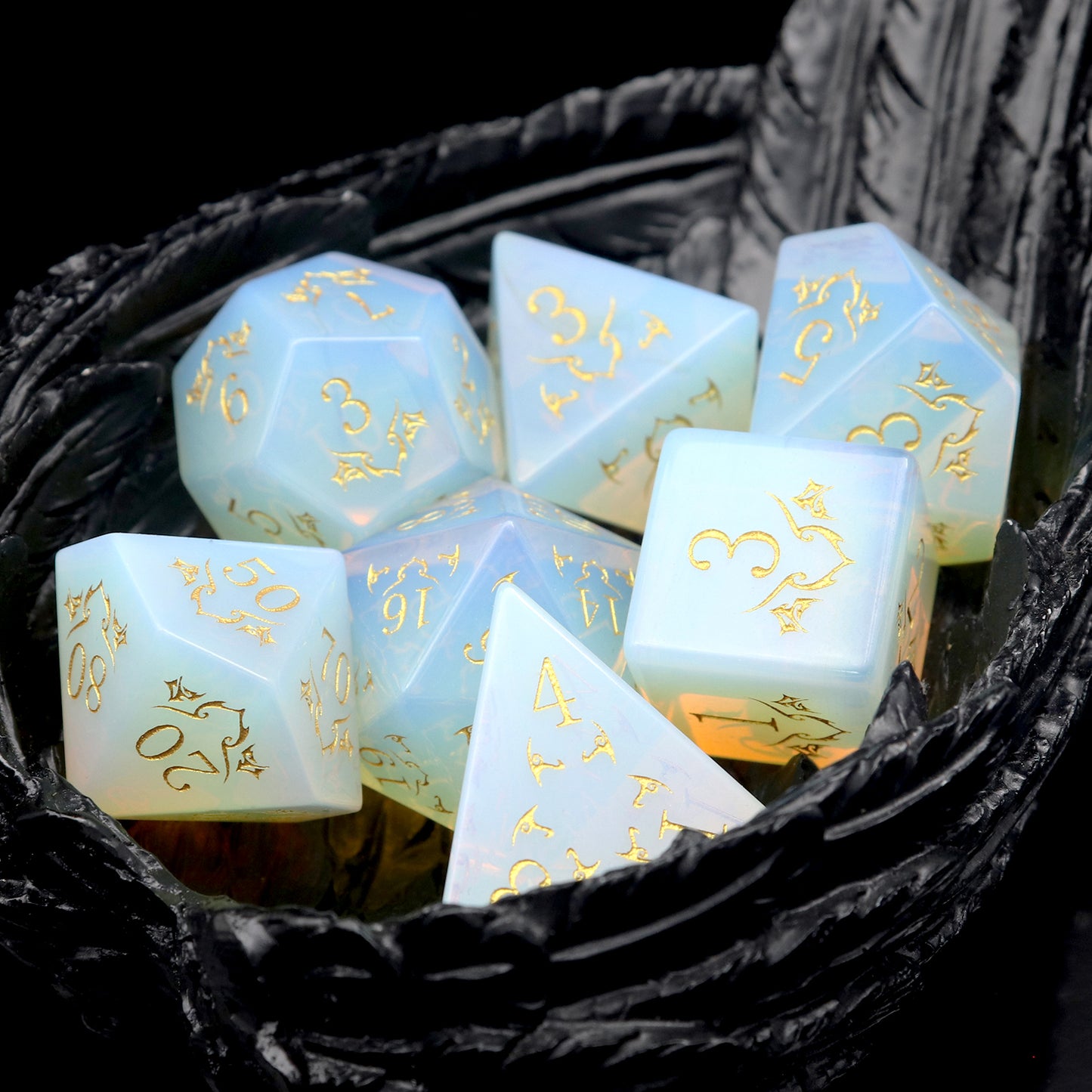 Haxtec Opalite Gemstone DND Dice Set Pheonix Pattern Opal Dice Set D&D
