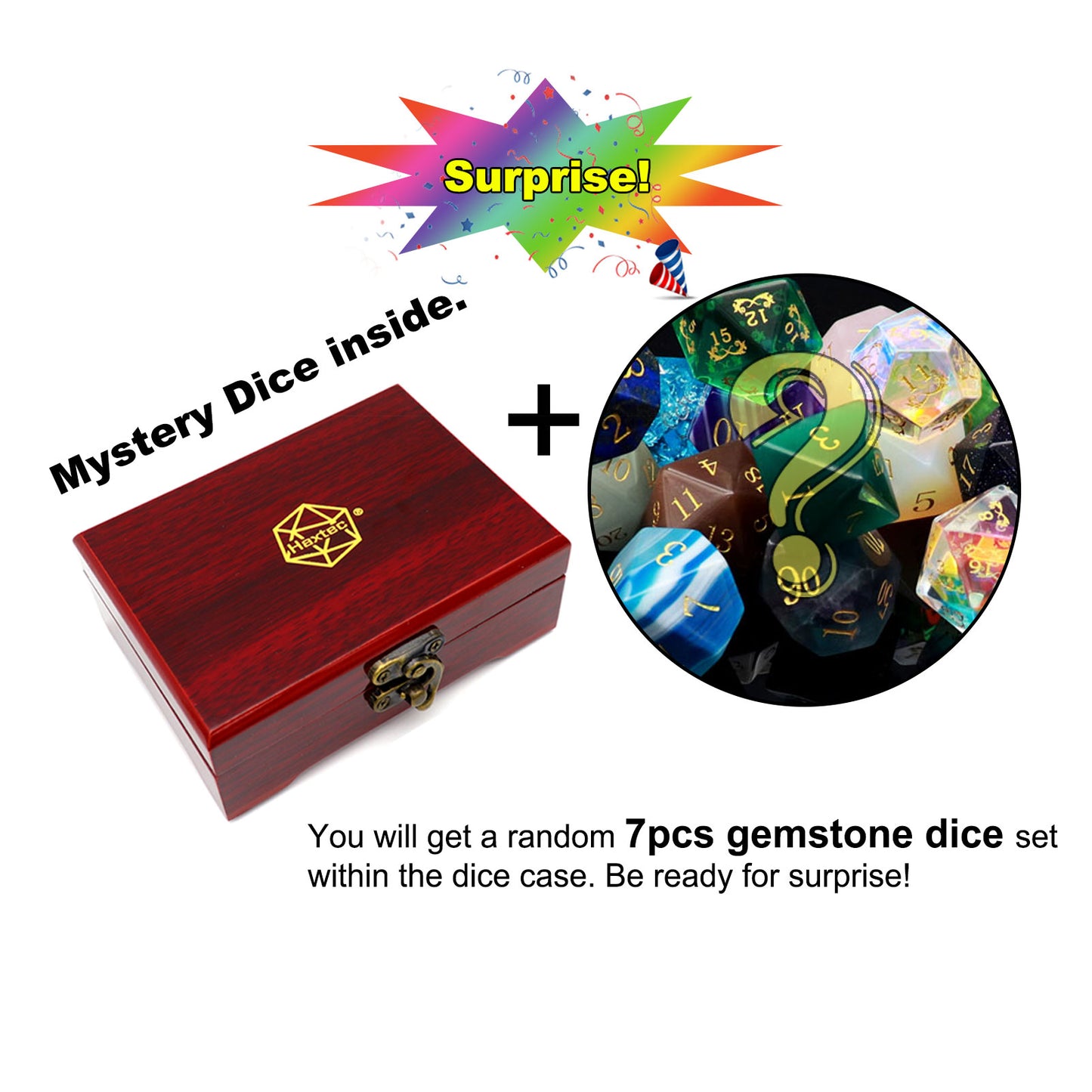 Haxtec Mystery Gemstone DND Dice Set with Wood Dice Case