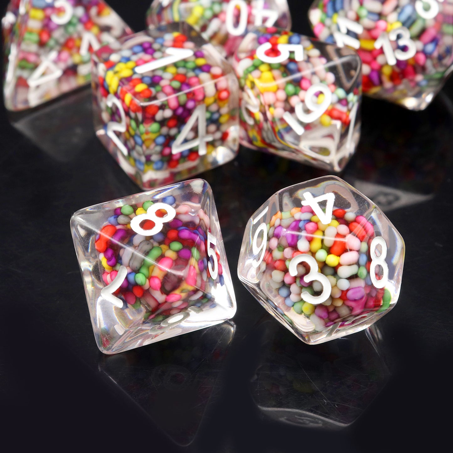 Haxtec DND Dice Set 7PCS Rainbow Polyhedral Resin Dice Set With Colorful Beads Inside-Rainbow Candy