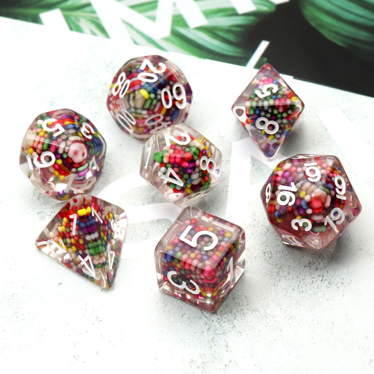 Haxtec DND Dice Set 7PCS Rainbow Polyhedral Resin Dice Set With Colorful Beads Inside-Rainbow Candy