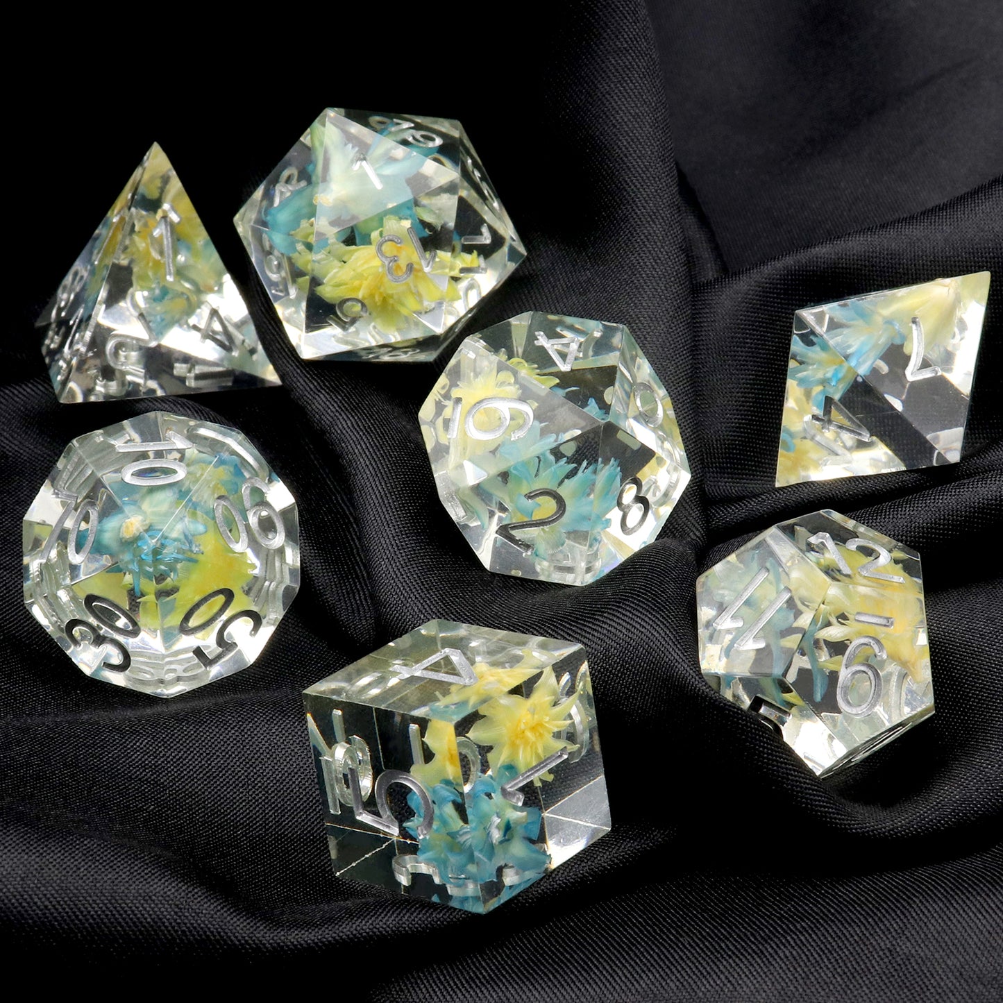 Haxtec Flower Sharp Edge Dice Set Blue Yellow DND Dice D&D Dice for Dungeons and Dragons Gift