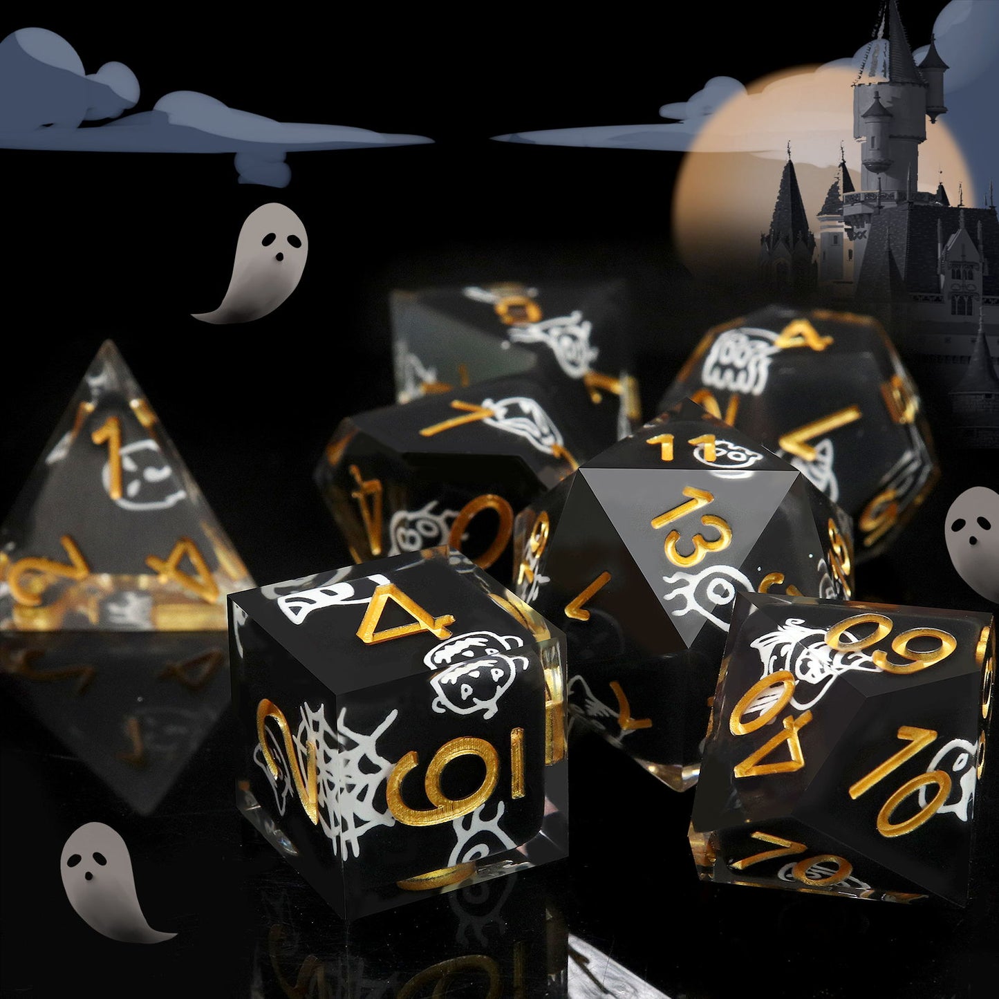 Haxtec Halloween Sharp Edge Dice Set DND Dice Glowing in the Dark D&D Dice for RPG Role Playing Dungeons and Dragons Gift