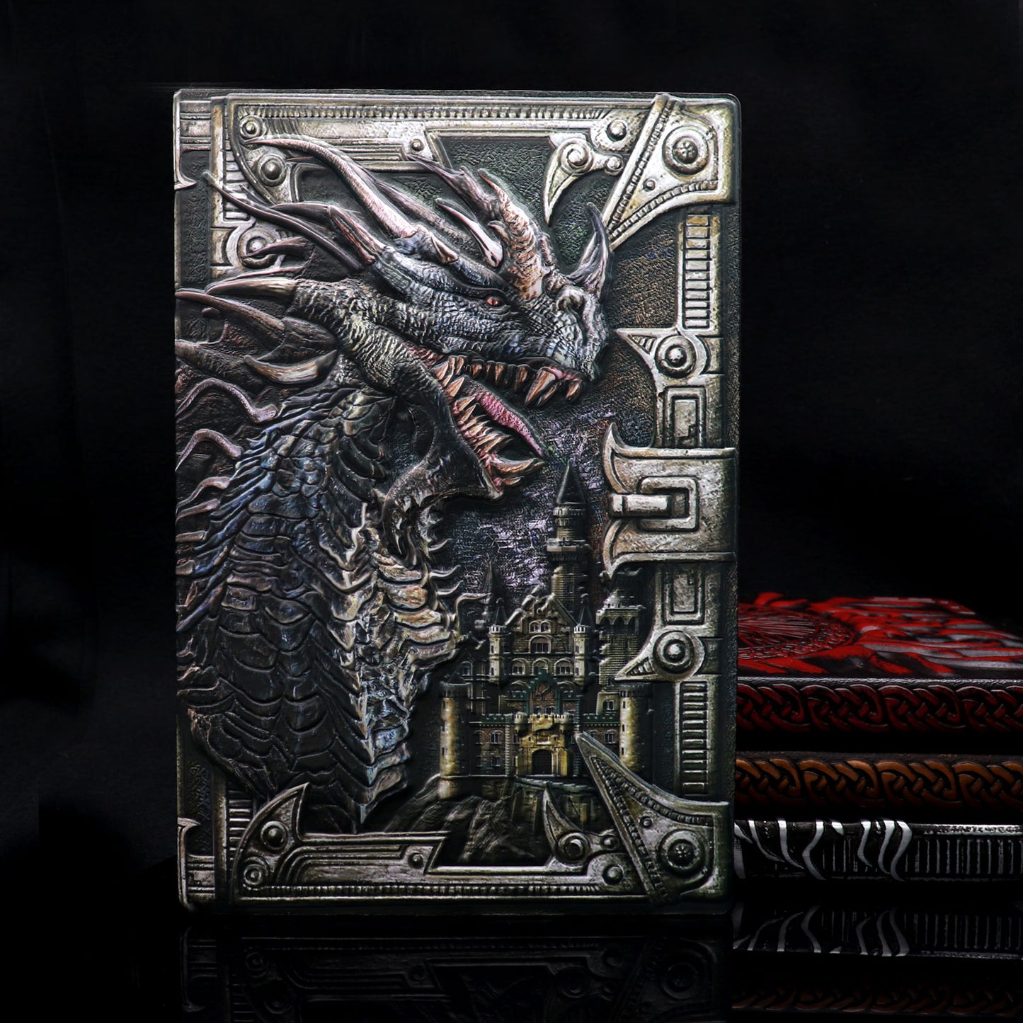 Haxtec DND Notebook Dotte Grid 3D Embossed Dragon Leather Journal W/ Pen Fantasy DND Journal for TTRPG Dungeons and Dragons DM & Player Gifts A5